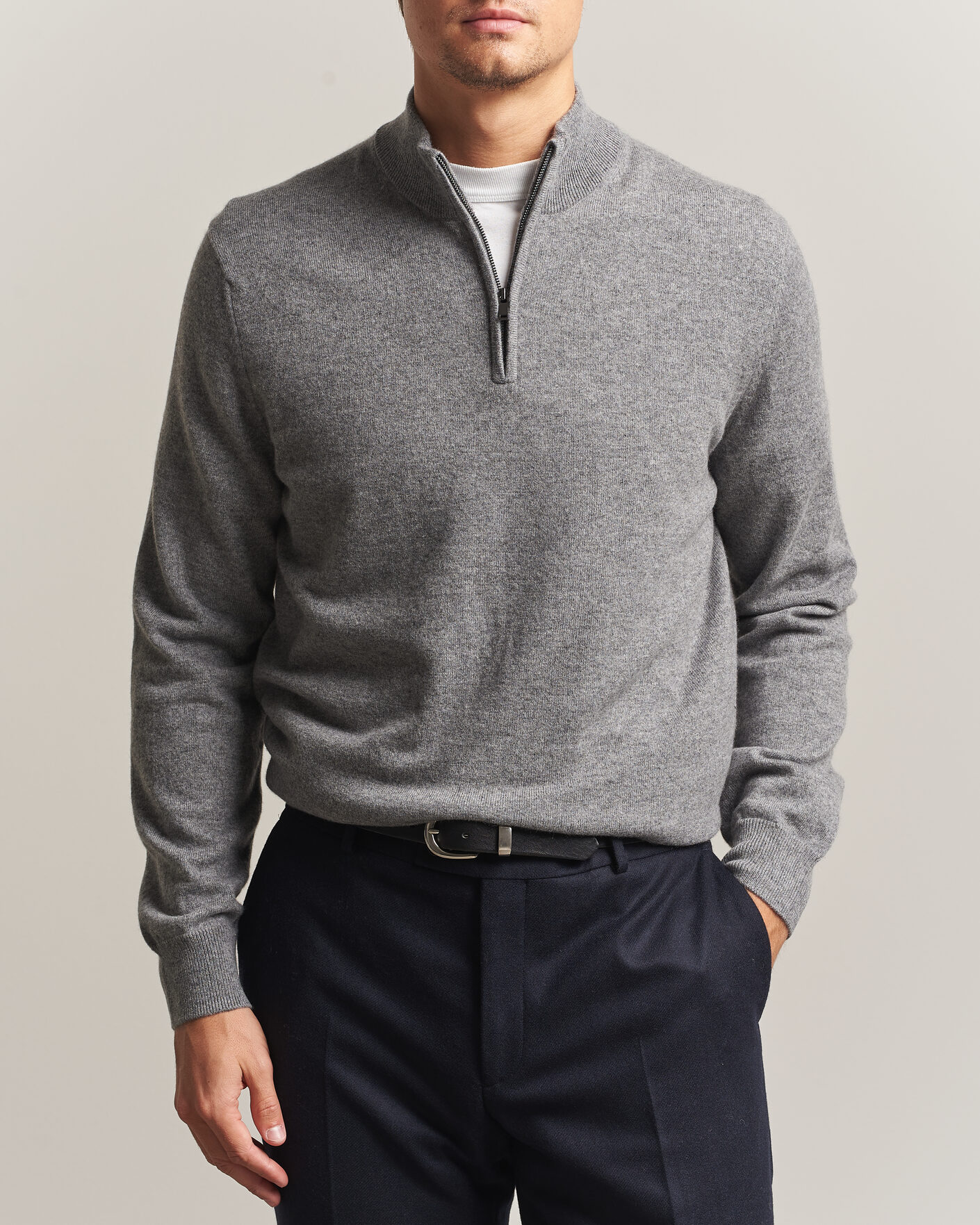 Uomini | Maglieria | Charles Tyrwhitt | Pure Cashmere Zip Neck Jumper Grey