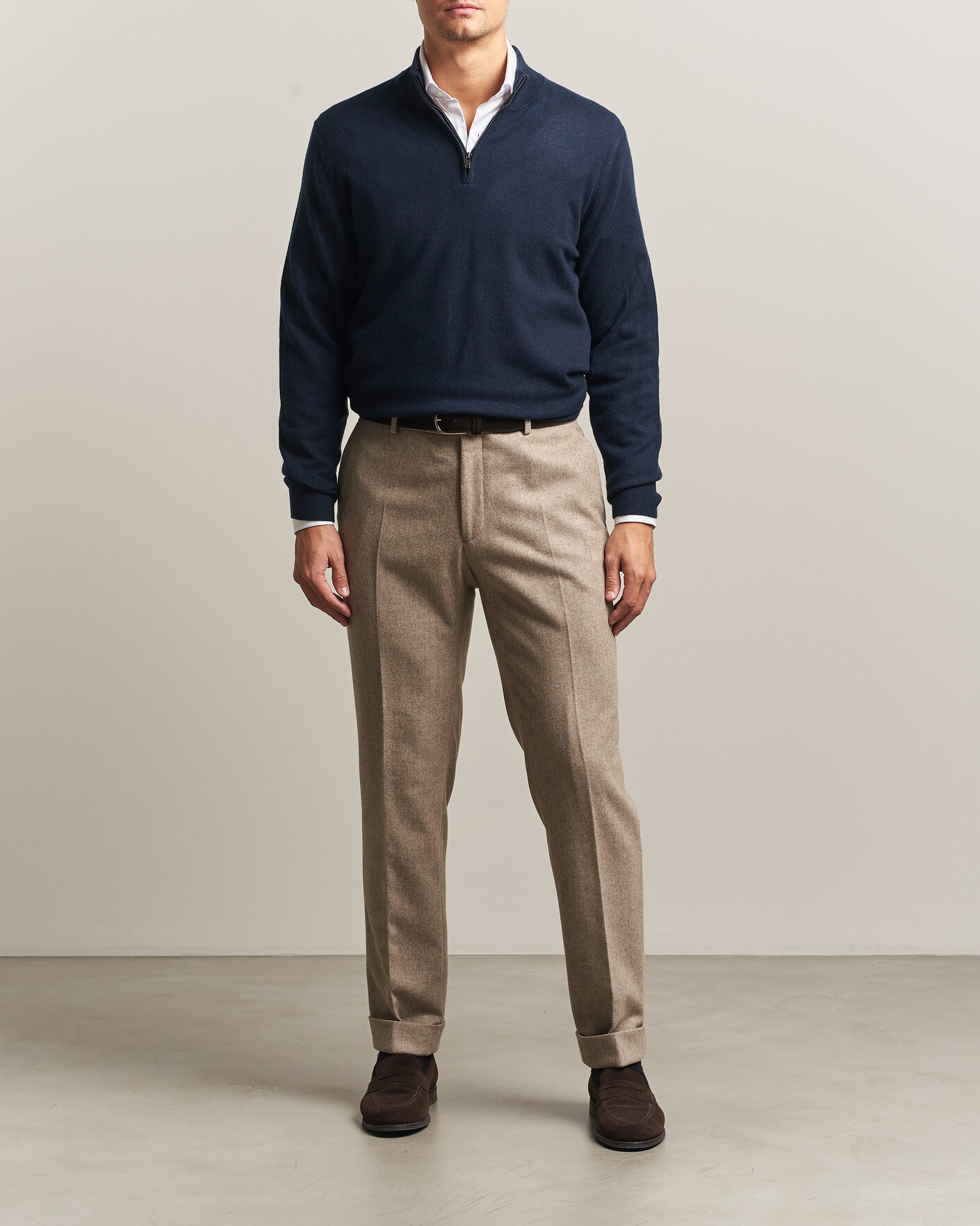 Uomini | Maglieria | Charles Tyrwhitt | Pure Cashmere Zip Neck Jumper Navy
