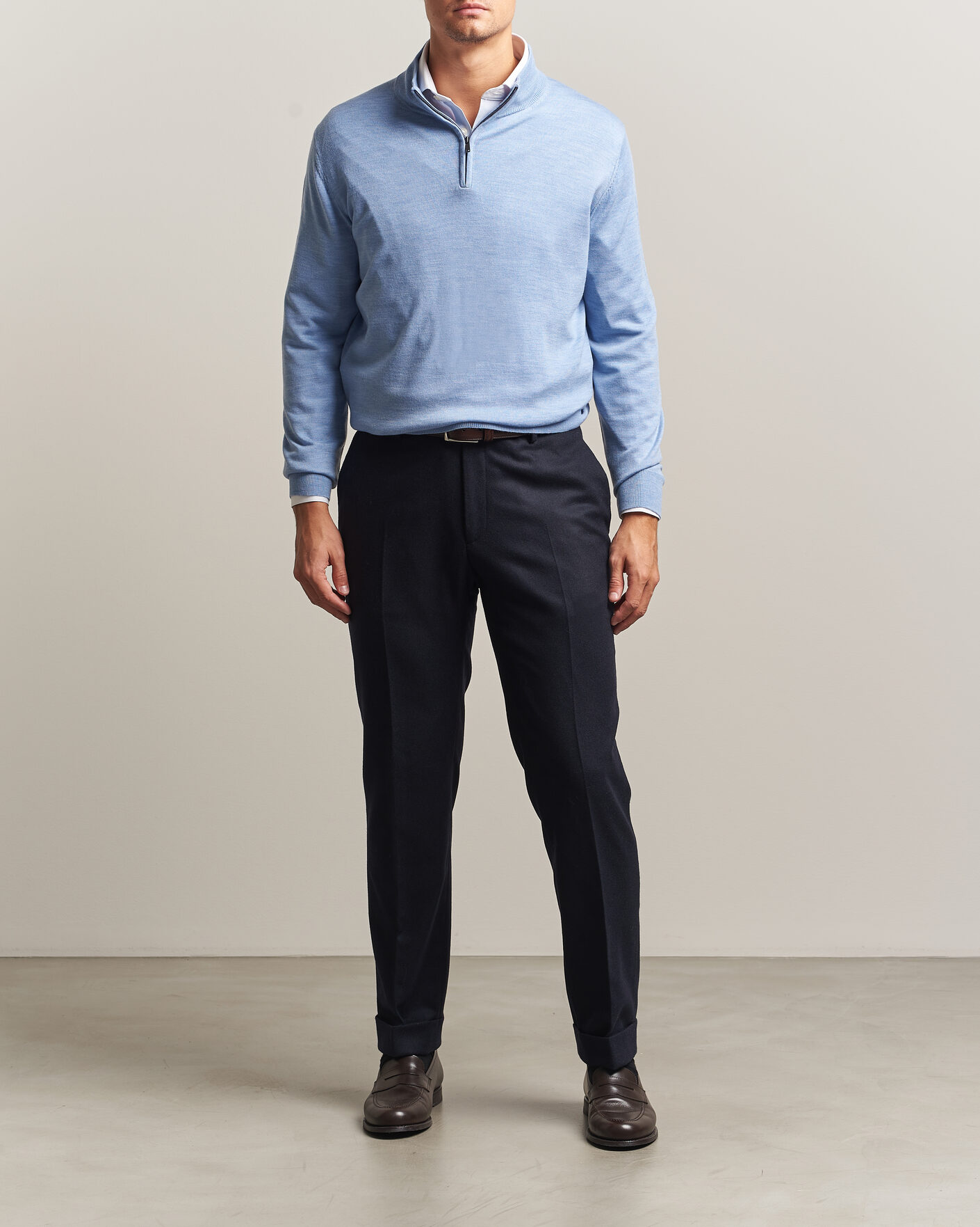 Uomini | Maglieria | Charles Tyrwhitt | Pure Merino Zip Neck Jumper Cornflower Blue