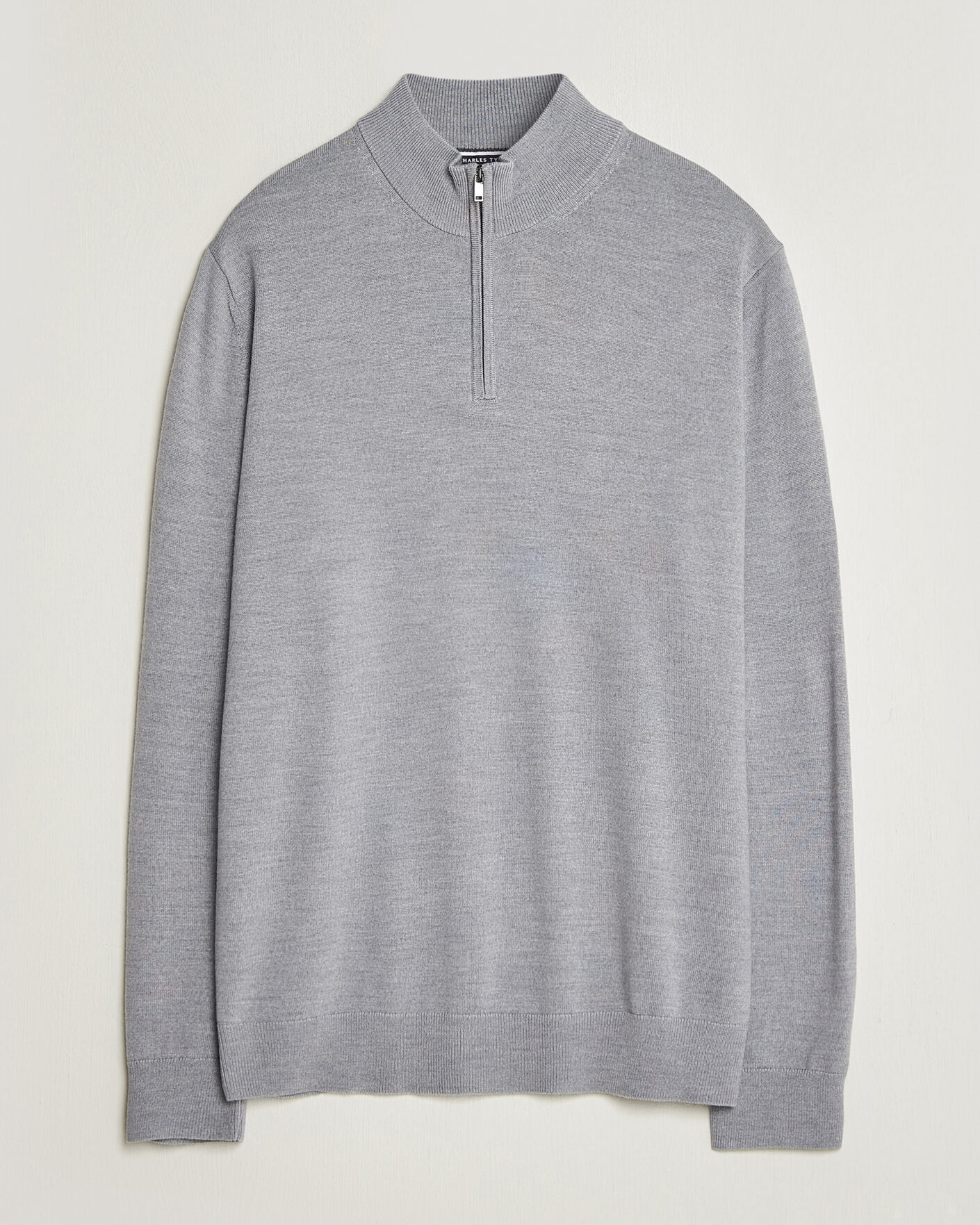 Uomini | Maglieria | Charles Tyrwhitt | Pure Merino Zip Neck Jumper Light Grey