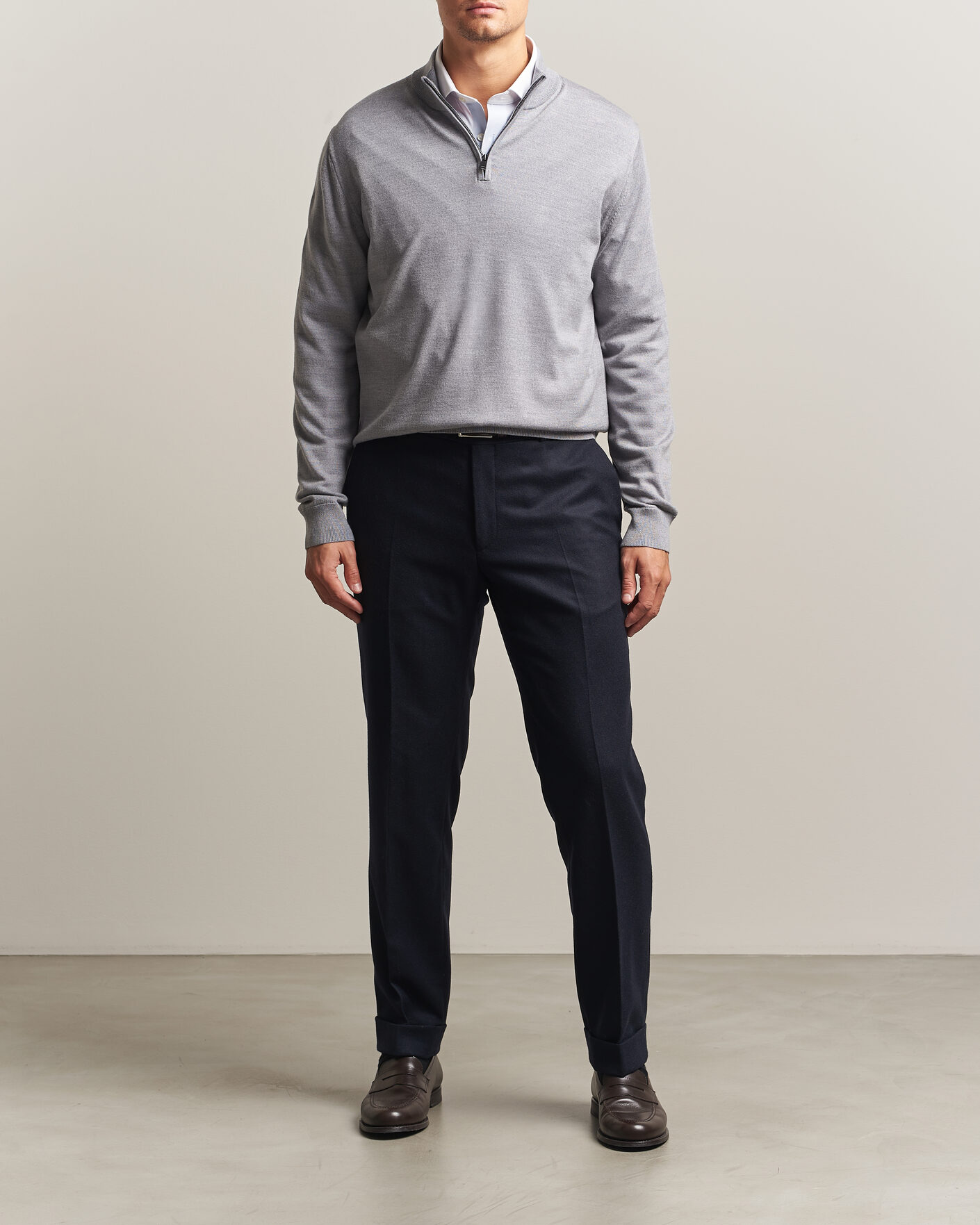 Uomini | Maglieria | Charles Tyrwhitt | Pure Merino Zip Neck Jumper Light Grey