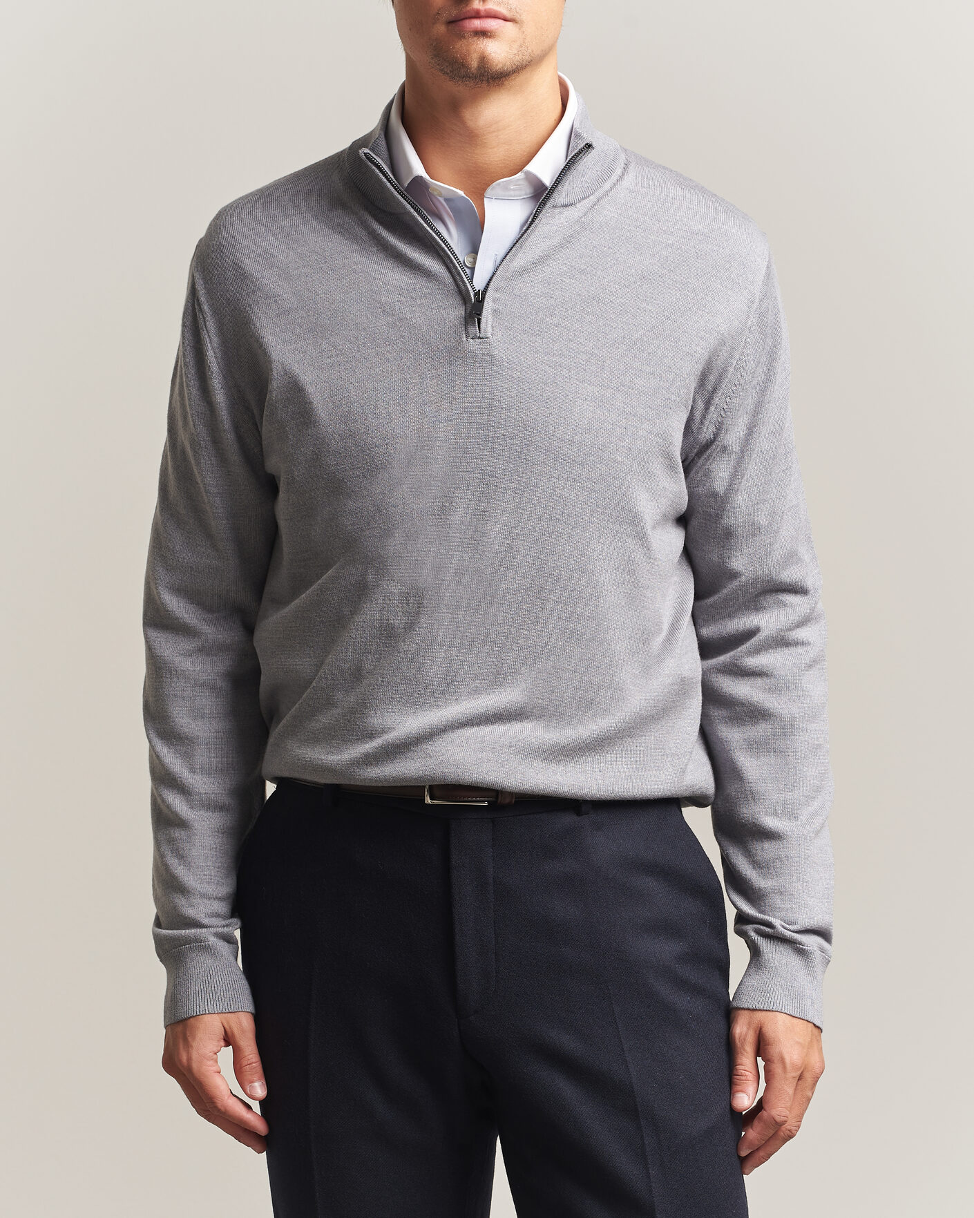Uomini | Maglieria | Charles Tyrwhitt | Pure Merino Zip Neck Jumper Light Grey