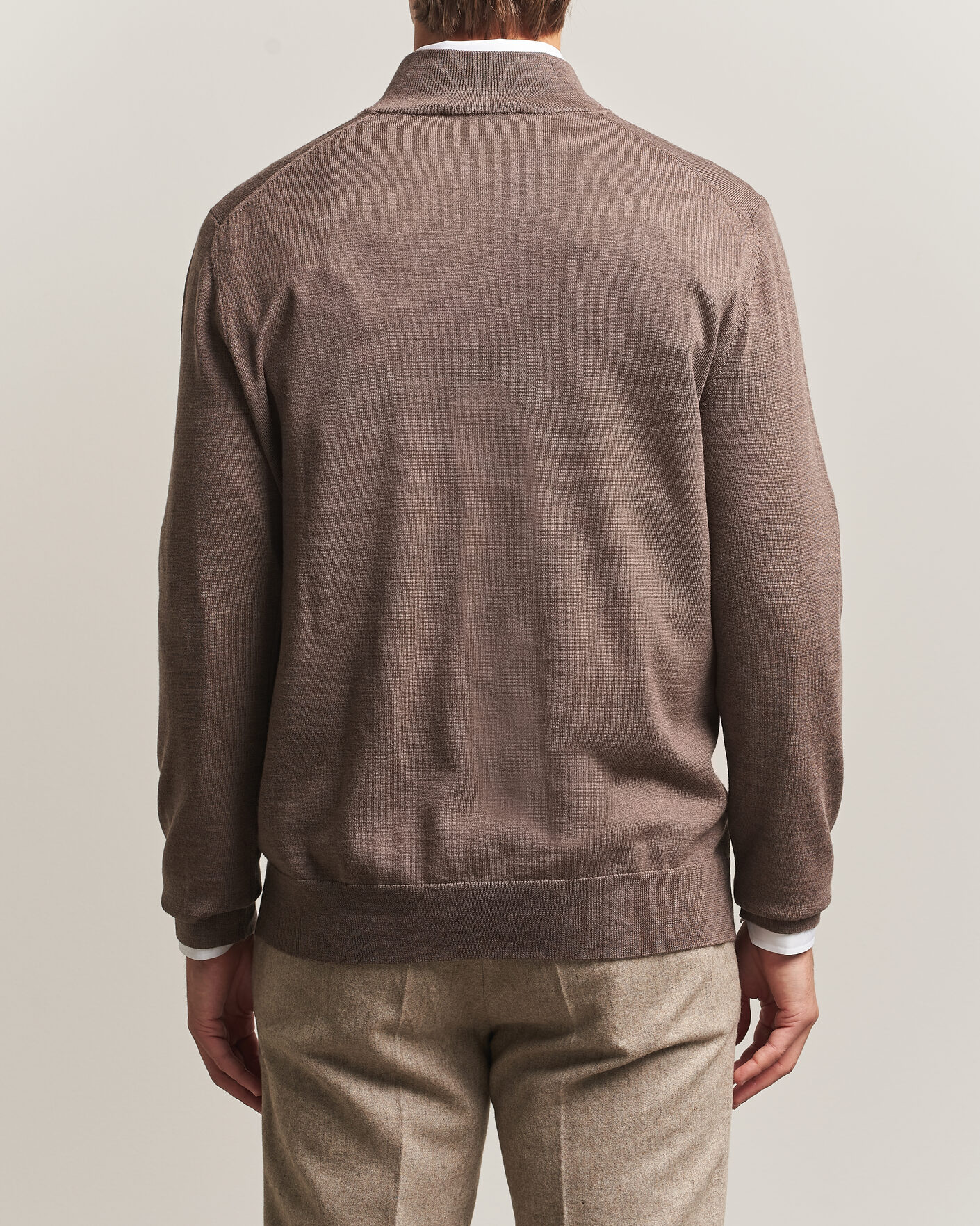 Uomini | Maglieria | Charles Tyrwhitt | Pure Merino Zip Neck Jumper Mocha