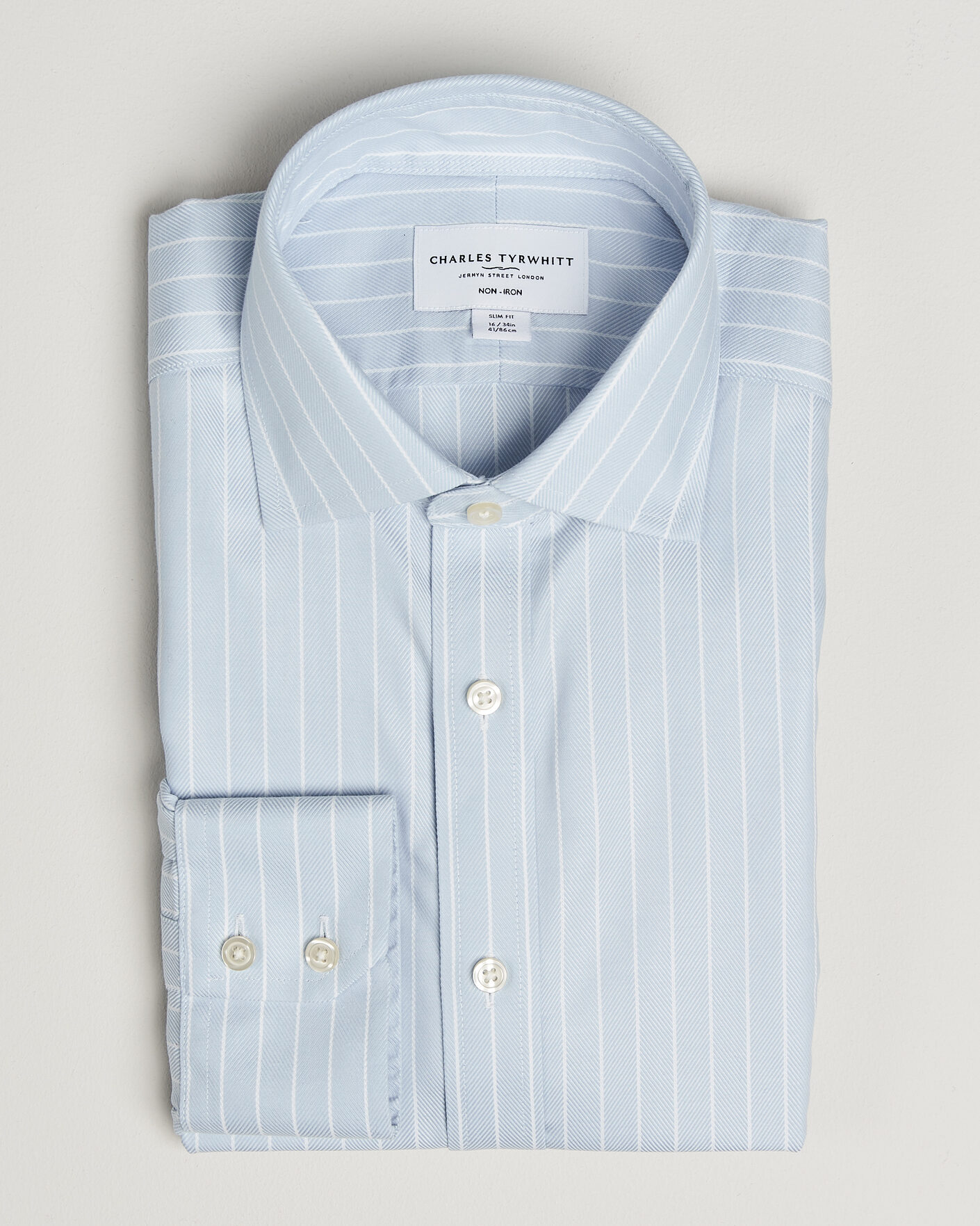 Uomini | Camicie | Charles Tyrwhitt | Slim Fit Non Iron Herringbone Stripe Shirt Light Blue