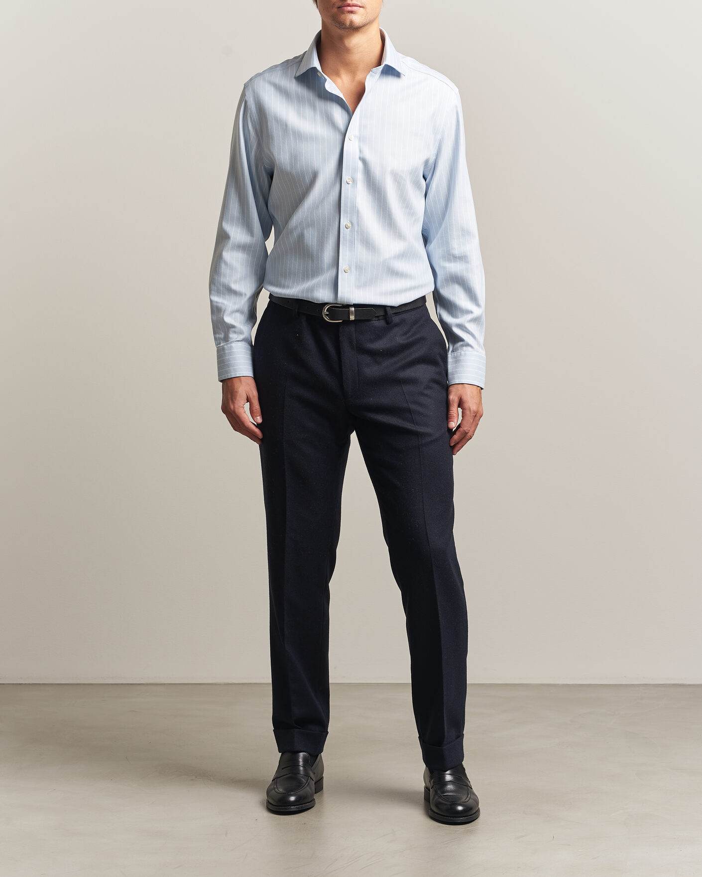 Uomini | Camicie | Charles Tyrwhitt | Slim Fit Non Iron Herringbone Stripe Shirt Light Blue
