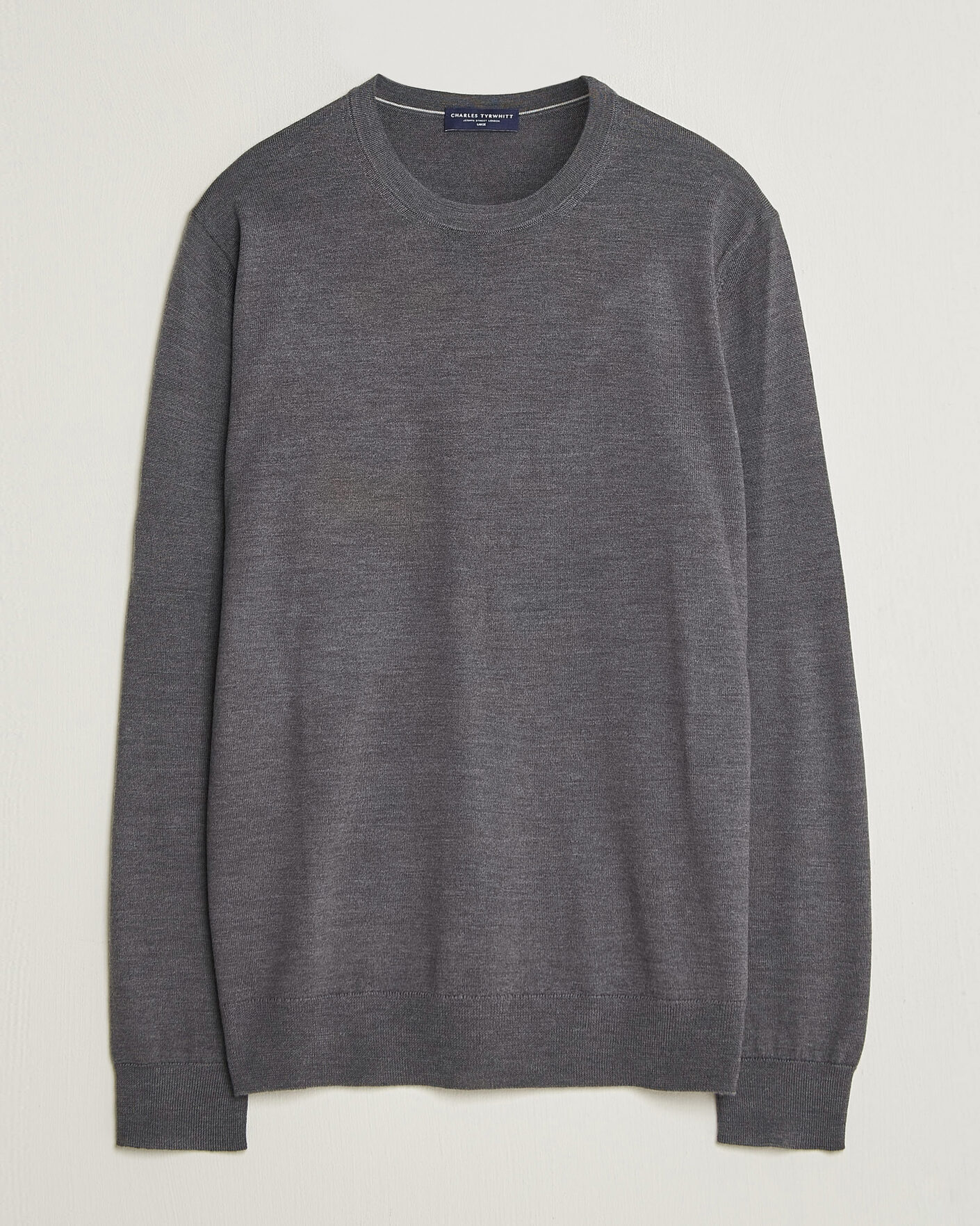 Uomini | Maglieria | Charles Tyrwhitt | Pure Merino Crew Neck Jumper Grey