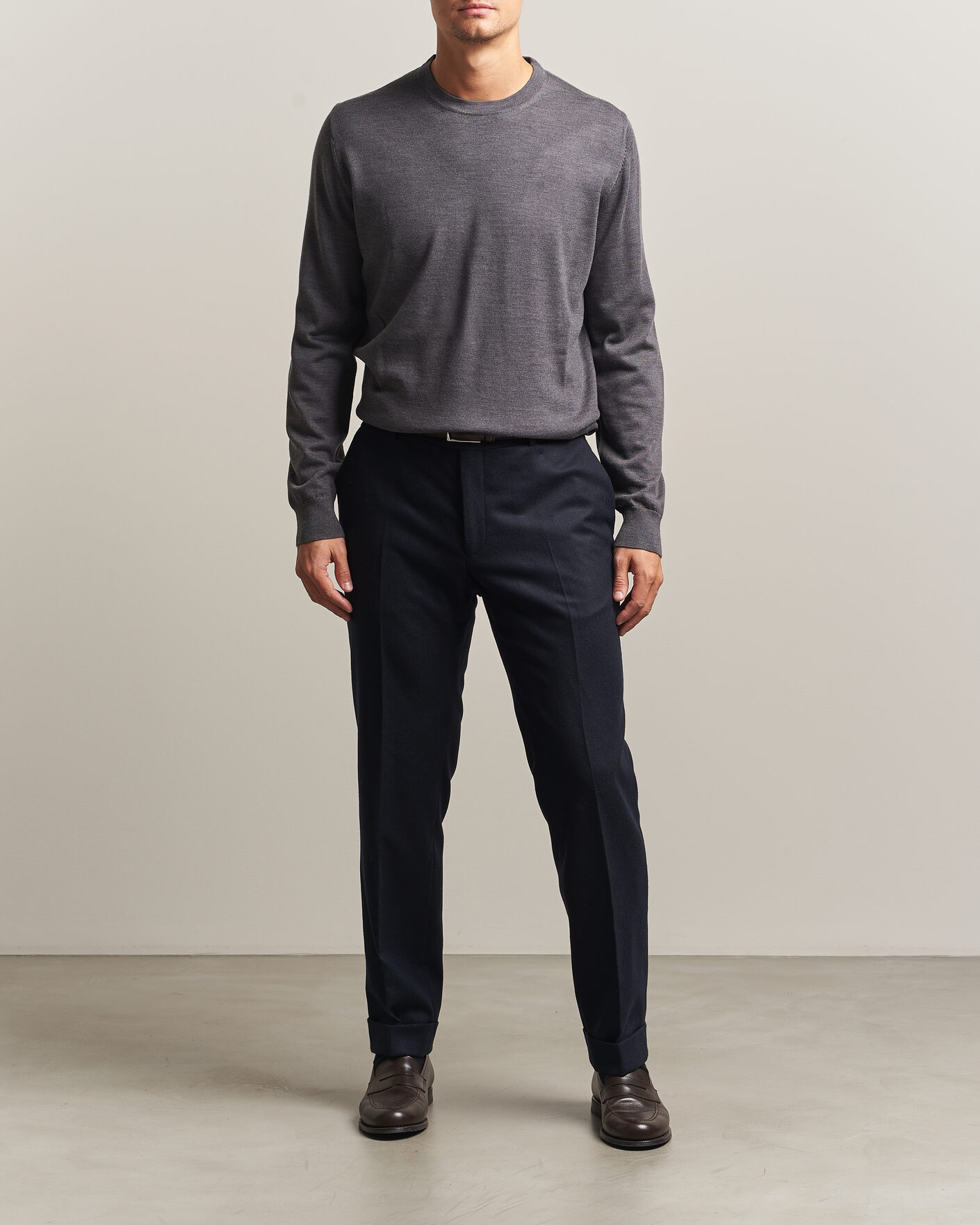 Uomini | Maglieria | Charles Tyrwhitt | Pure Merino Crew Neck Jumper Grey