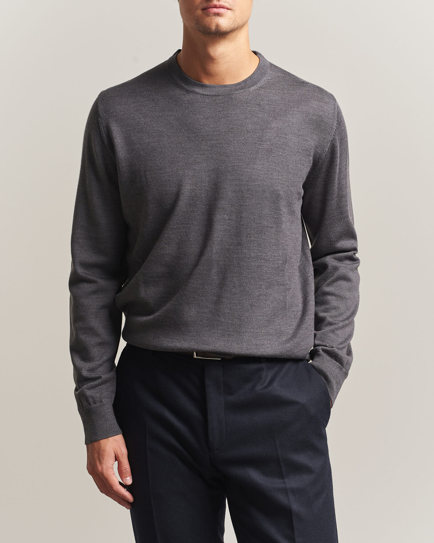 Uomini | Maglieria | Charles Tyrwhitt | Pure Merino Crew Neck Jumper Grey