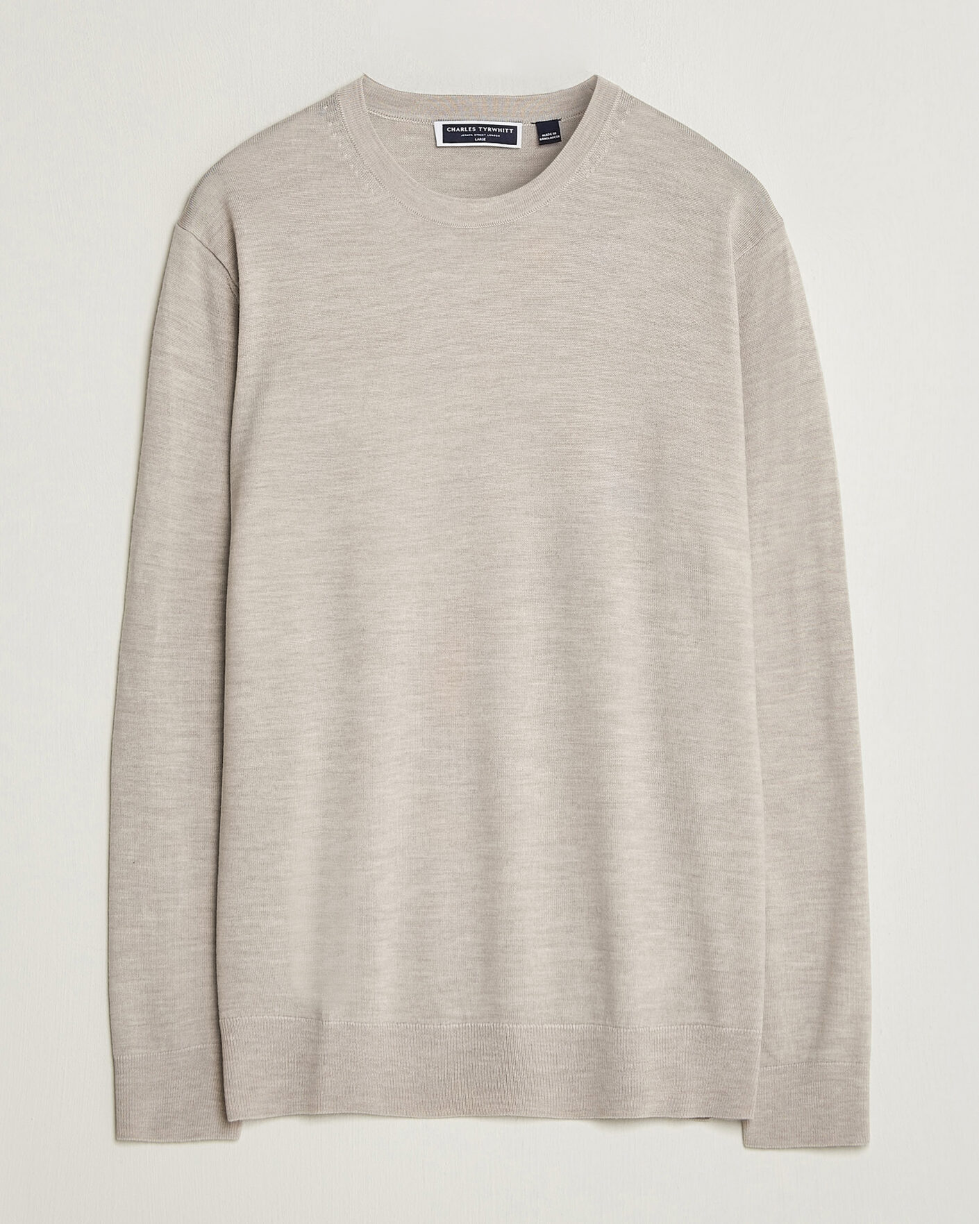Uomini | Maglieria | Charles Tyrwhitt | Pure Merino Crew Neck Jumper Limestone