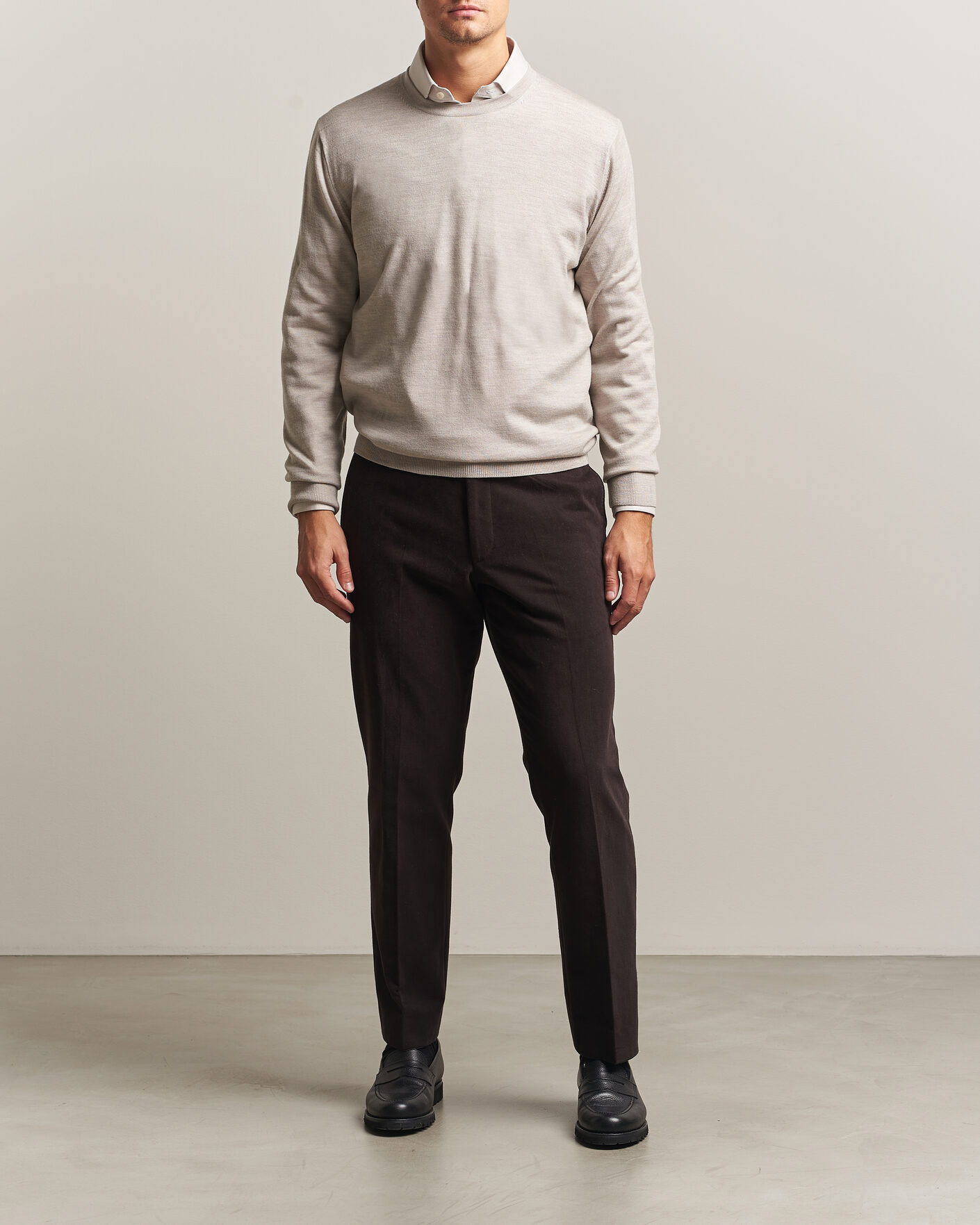 Uomini | Maglieria | Charles Tyrwhitt | Pure Merino Crew Neck Jumper Limestone