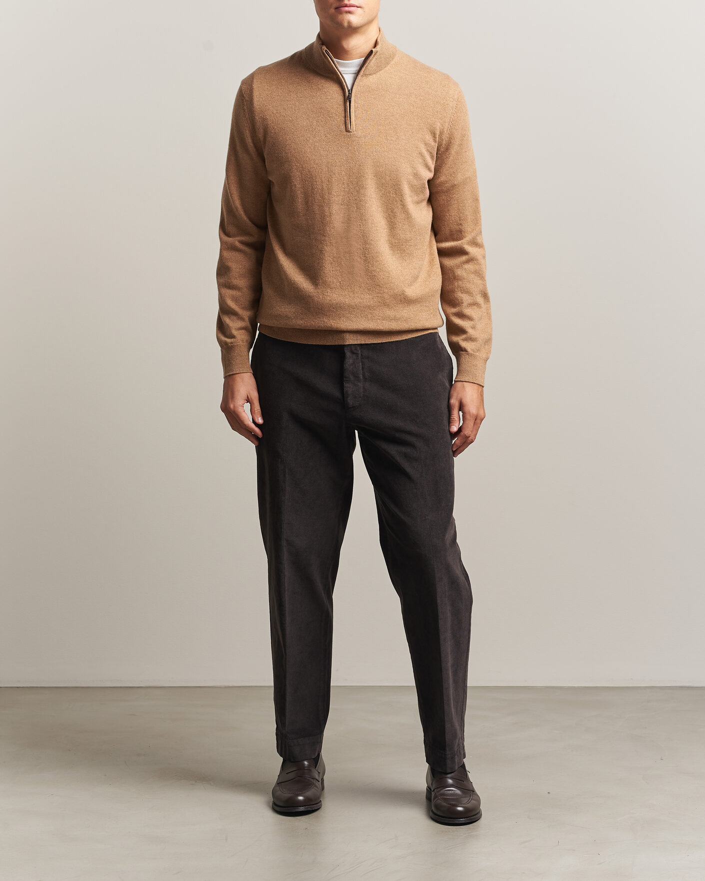 Uomini | Maglieria | Charles Tyrwhitt | Pure Cashmere Zip Neck Jumper Tan