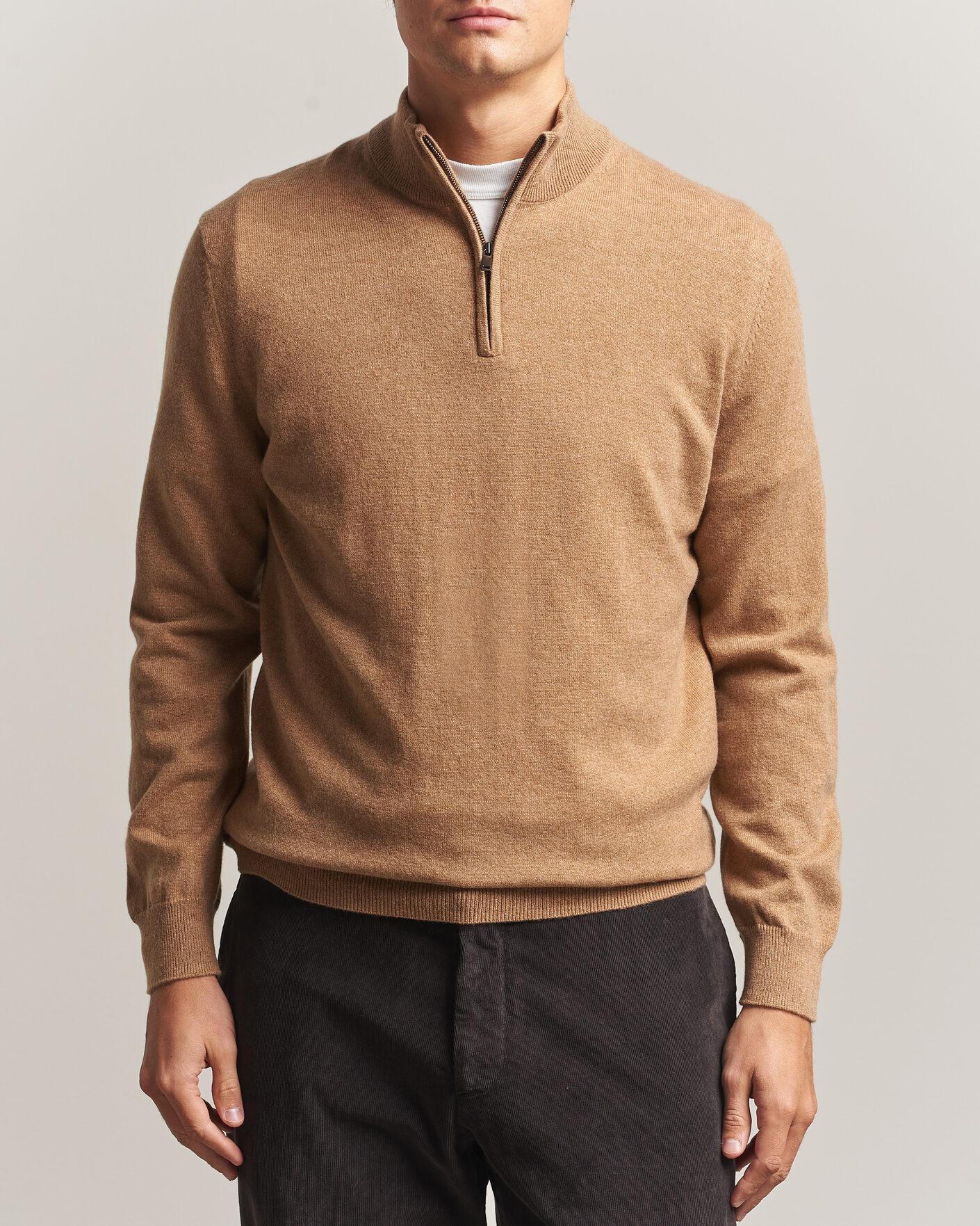 Uomini | Maglieria | Charles Tyrwhitt | Pure Cashmere Zip Neck Jumper Tan