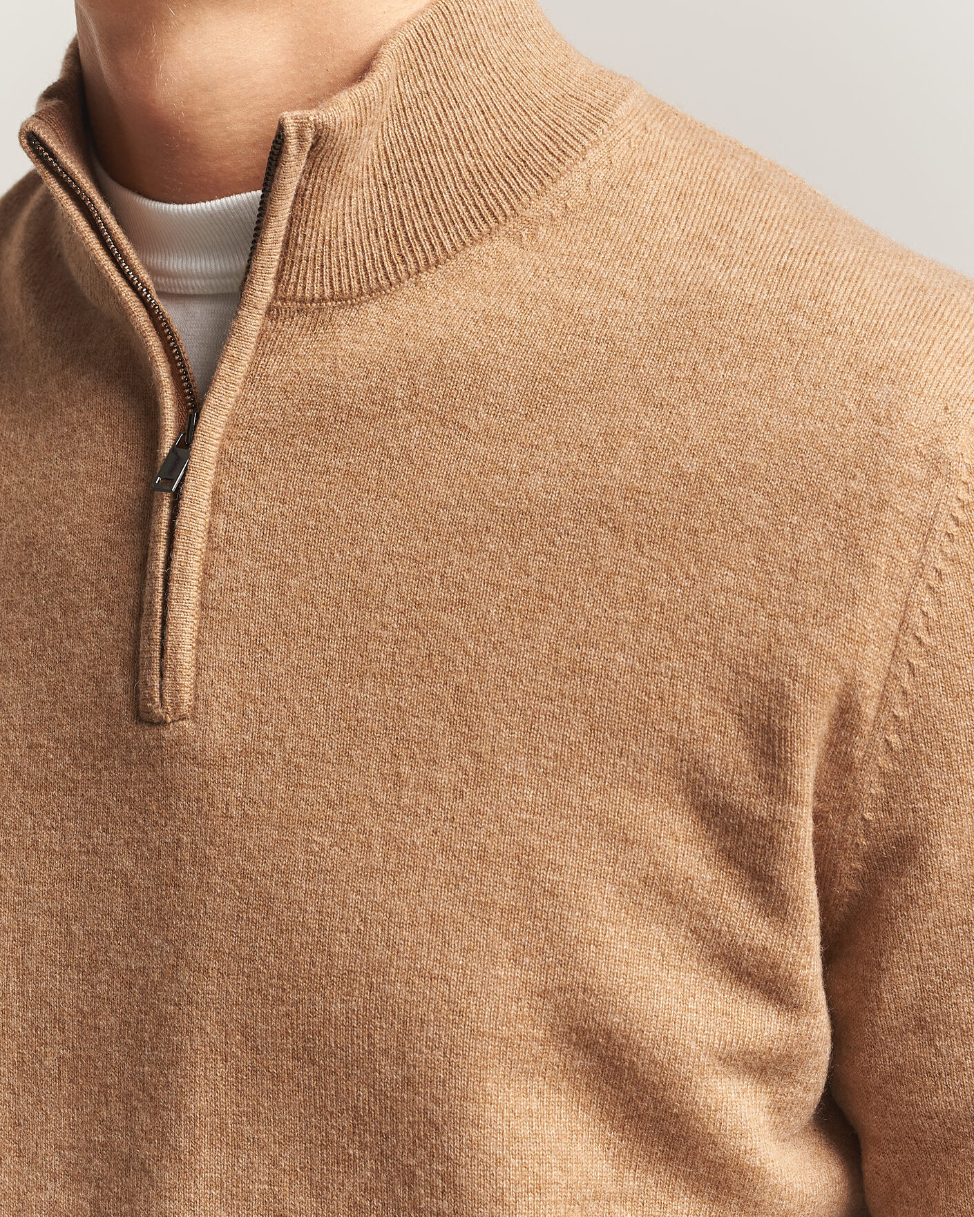 Uomini | Maglieria | Charles Tyrwhitt | Pure Cashmere Zip Neck Jumper Tan