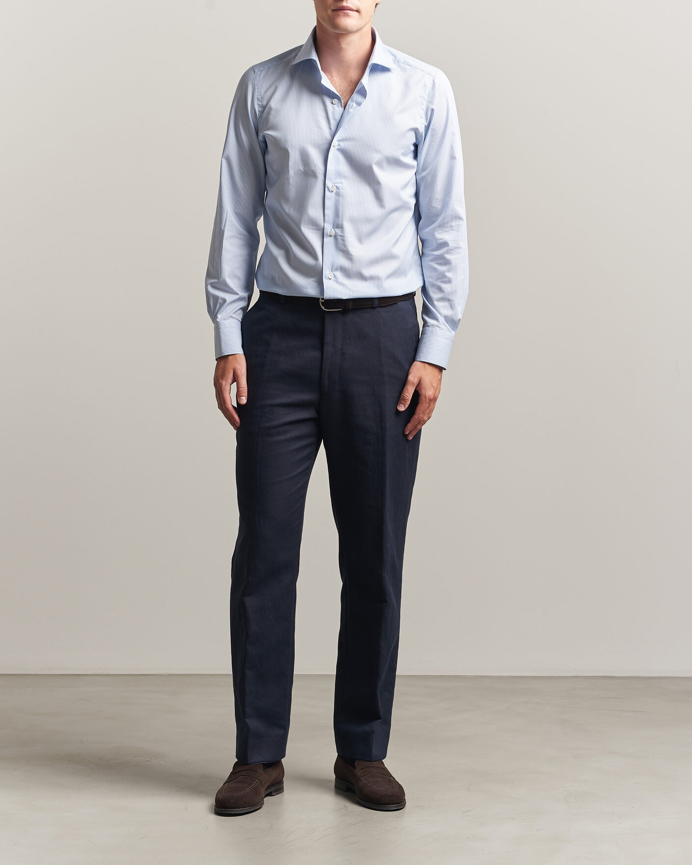 Uomini | Camicie | Finamore Napoli | Milano Slim Traveller Cotton Shirt Blue Stripe