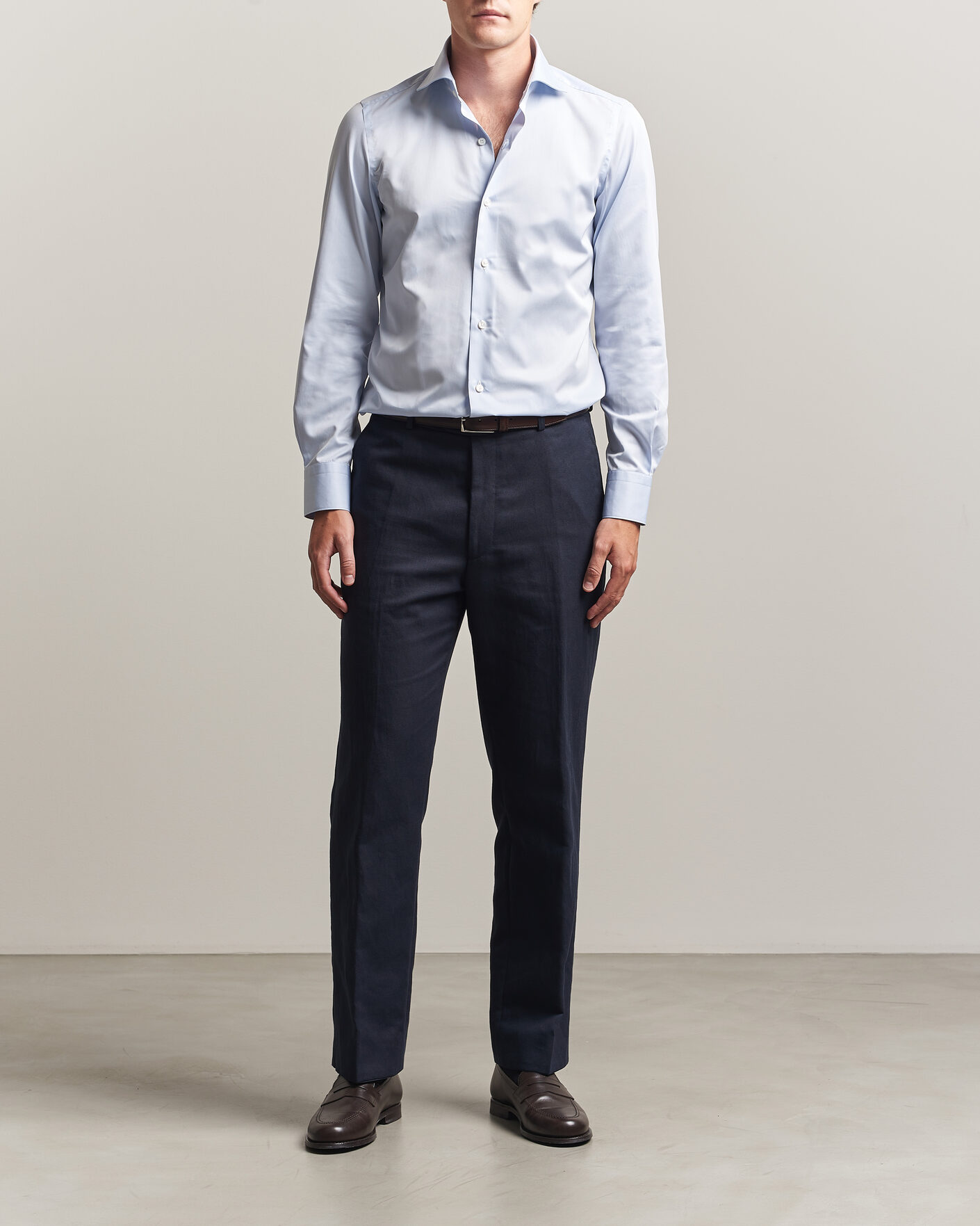 Uomini | Camicie | Finamore Napoli | Milano Slim Traveller Cotton Shirt Light Blue