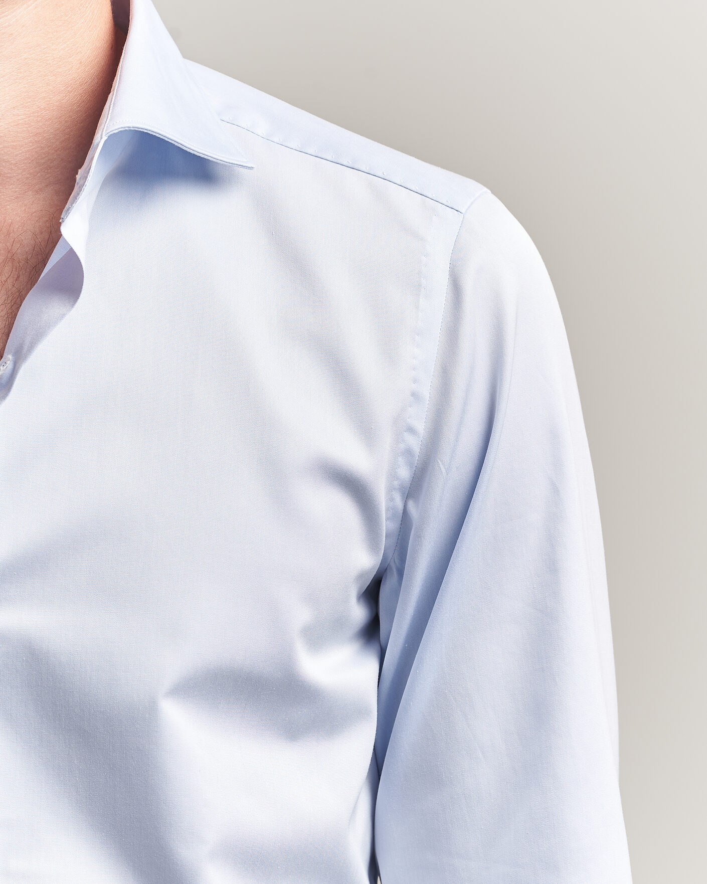 Uomini | Camicie | Finamore Napoli | Milano Slim Traveller Cotton Shirt Light Blue