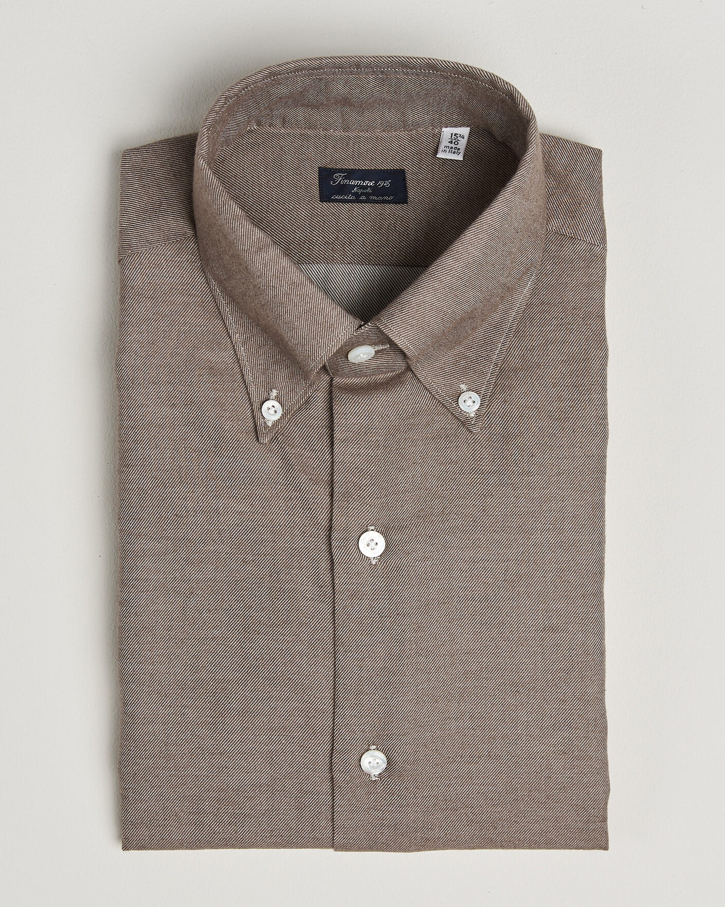 Uomini | Camicie | Finamore Napoli | Milano Slim Cashmere BD Shirt Brown