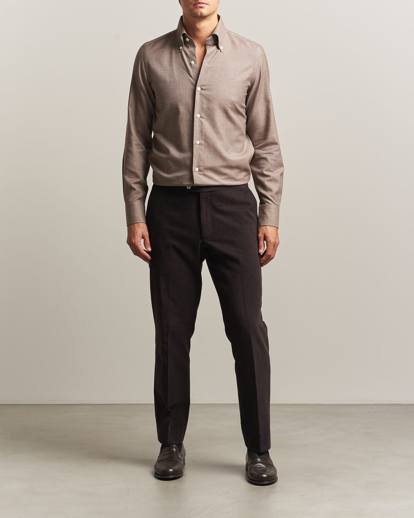 Uomini | Camicie | Finamore Napoli | Milano Slim Cashmere BD Shirt Brown