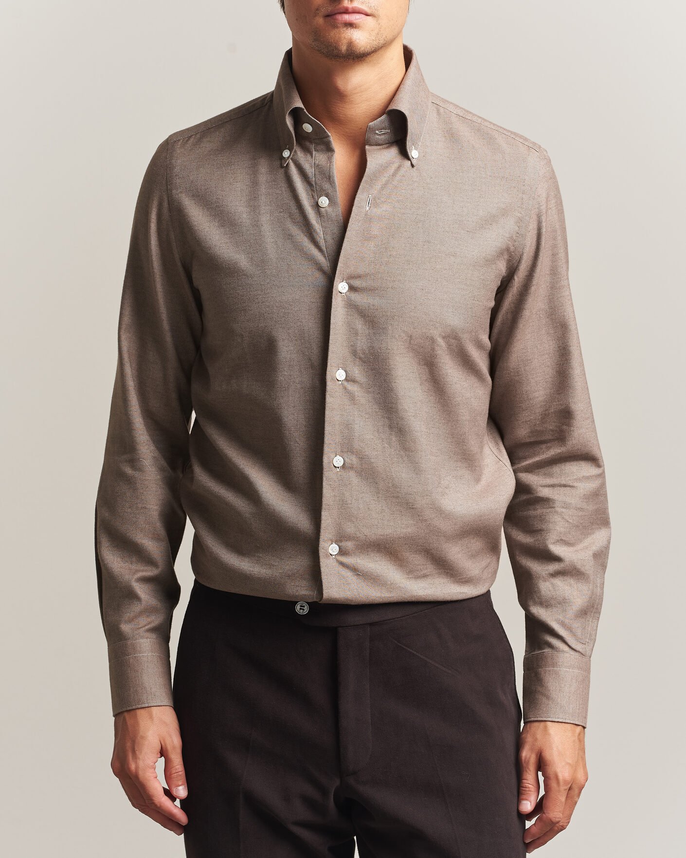 Uomini | Camicie | Finamore Napoli | Milano Slim Cashmere BD Shirt Brown