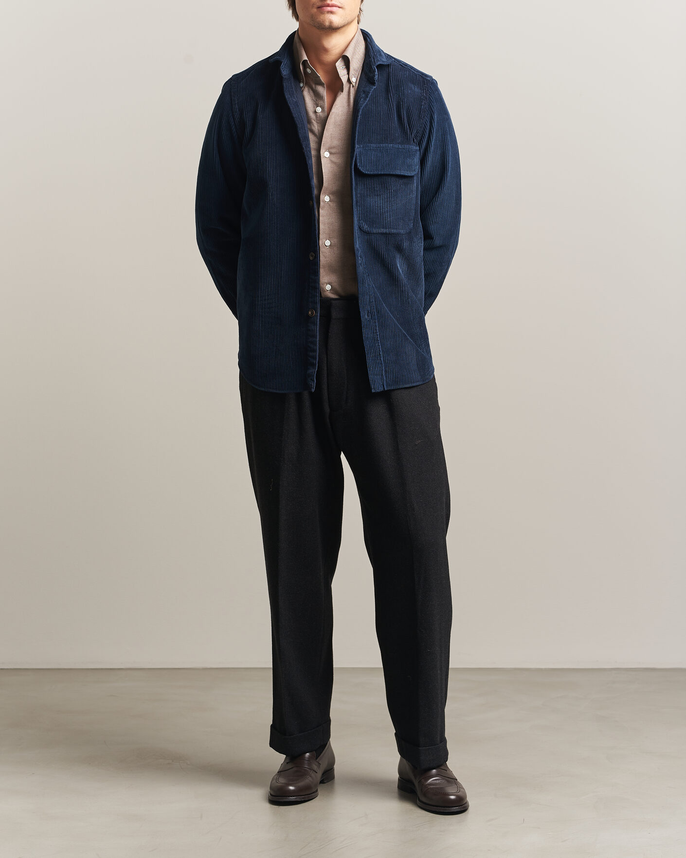 Uomini | Camicie | Finamore Napoli | Garment Dyed Corduroy Overshirt Navy