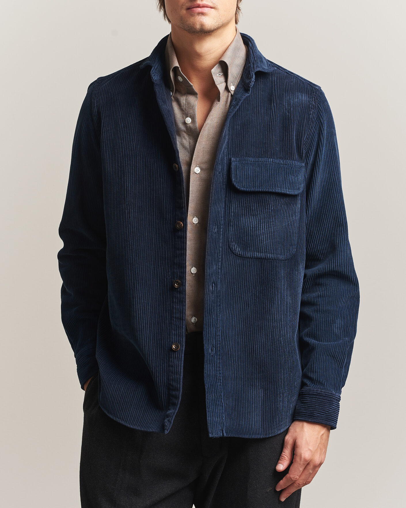 Uomini | Camicie | Finamore Napoli | Garment Dyed Corduroy Overshirt Navy