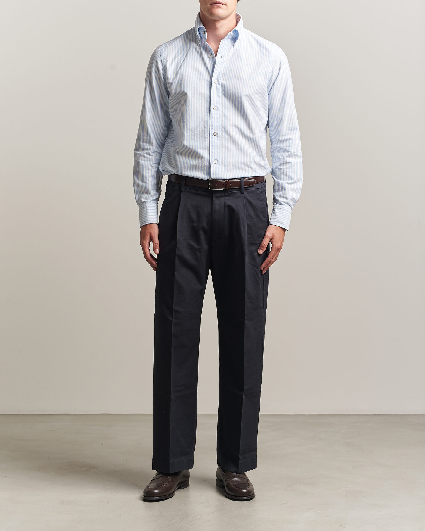 Uomini | Camicie | Finamore Napoli | Gaeta Oxford Button Down Shirt Light Blue Stripe