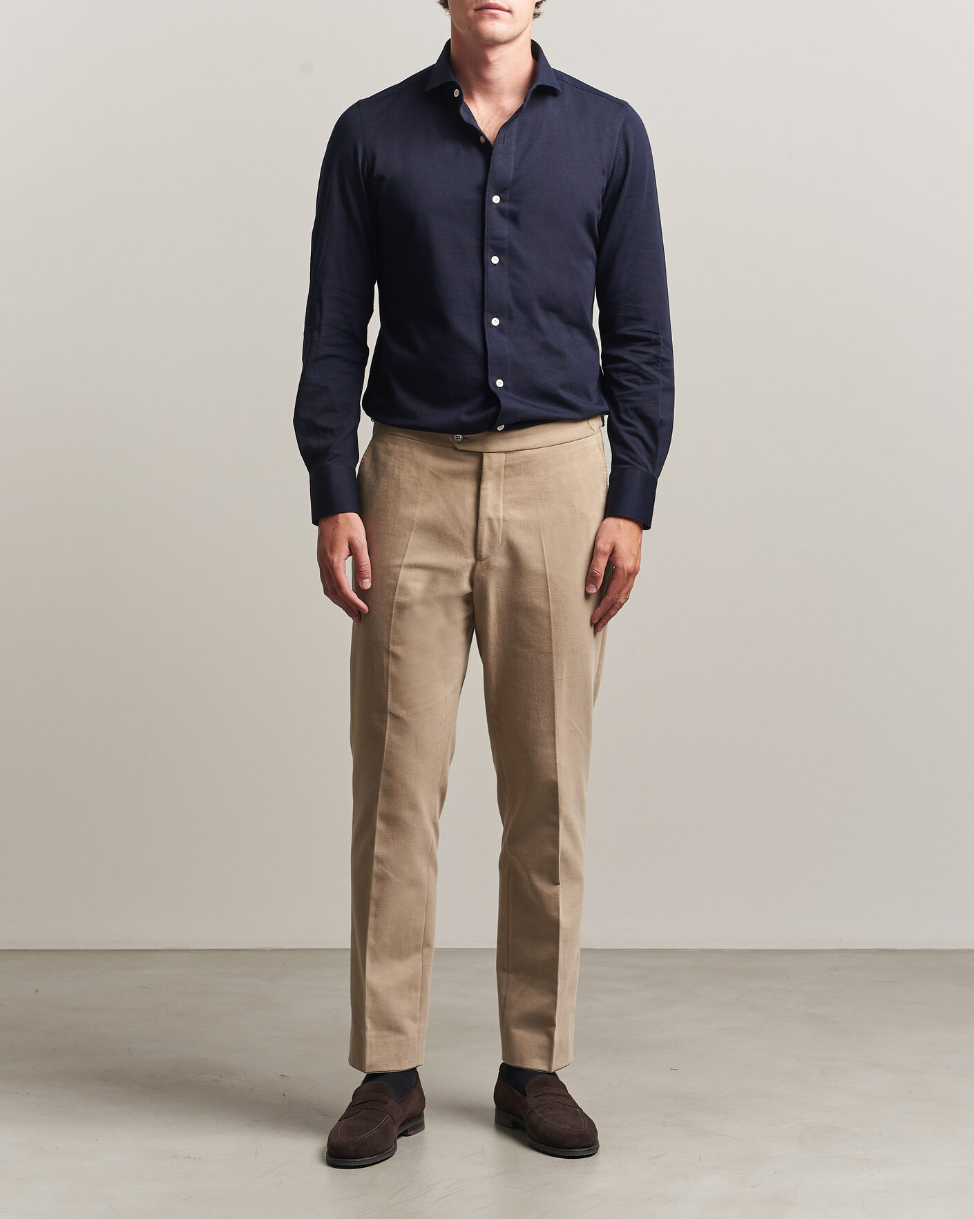 Uomini | Camicie | Finamore Napoli | Cotton/Cashmere Jersey Shirt Navy