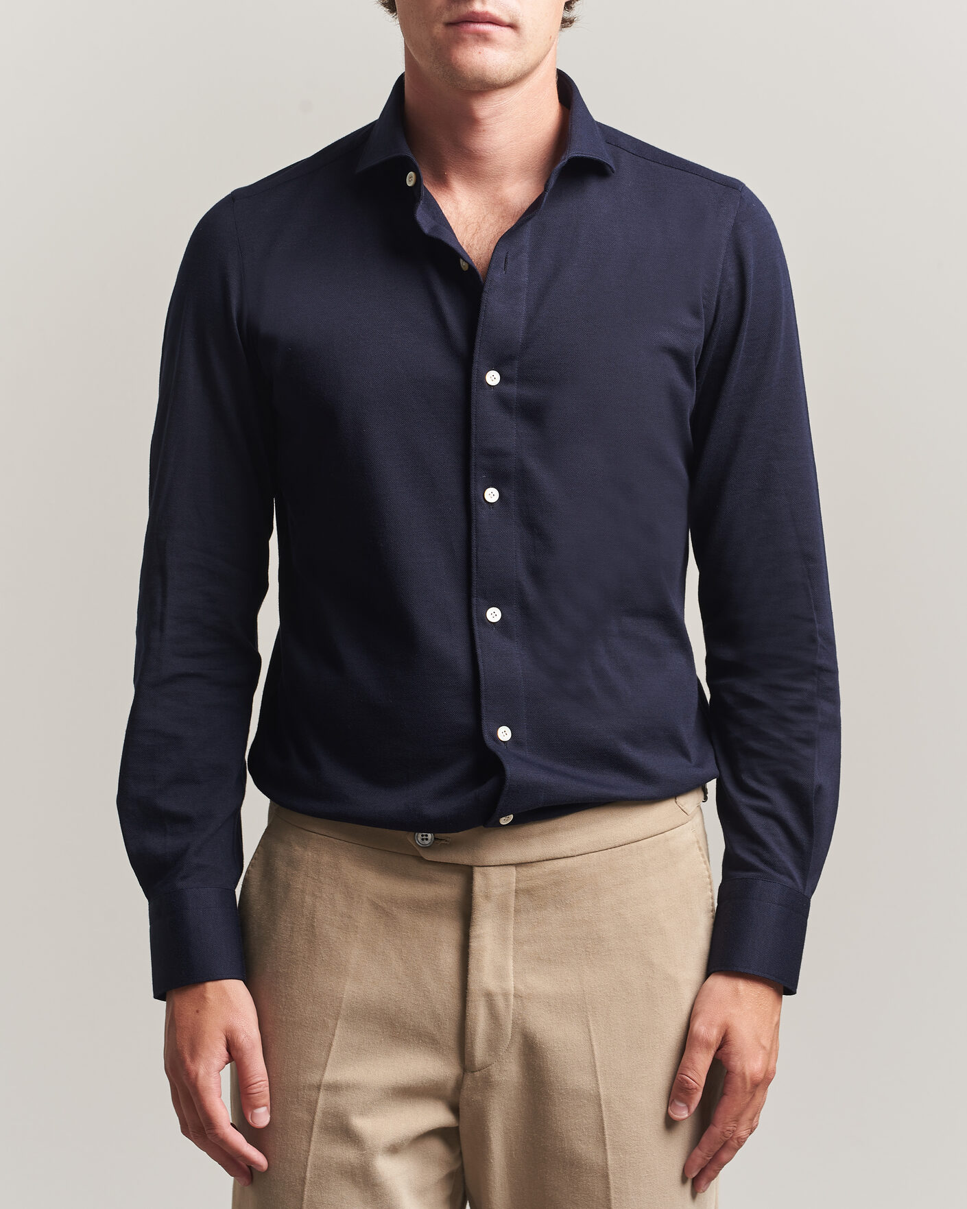 Uomini | Camicie | Finamore Napoli | Cotton/Cashmere Jersey Shirt Navy
