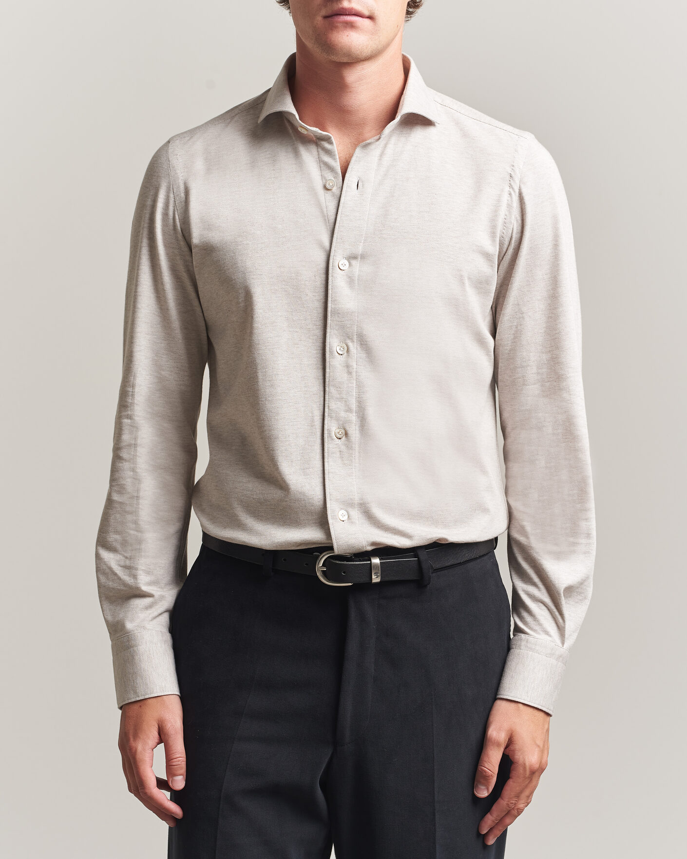 Uomini | Camicie | Finamore Napoli | Cotton/Cashmere Jersey Shirt Beige