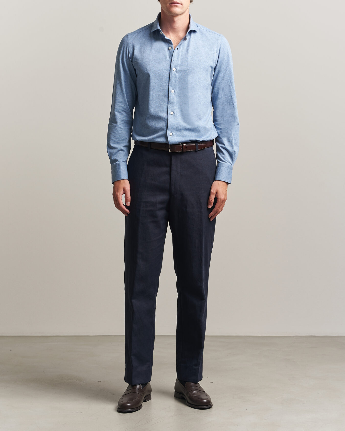 Uomini | Camicie | Finamore Napoli | Cotton/Cashmere Jersey Shirt Light Blue