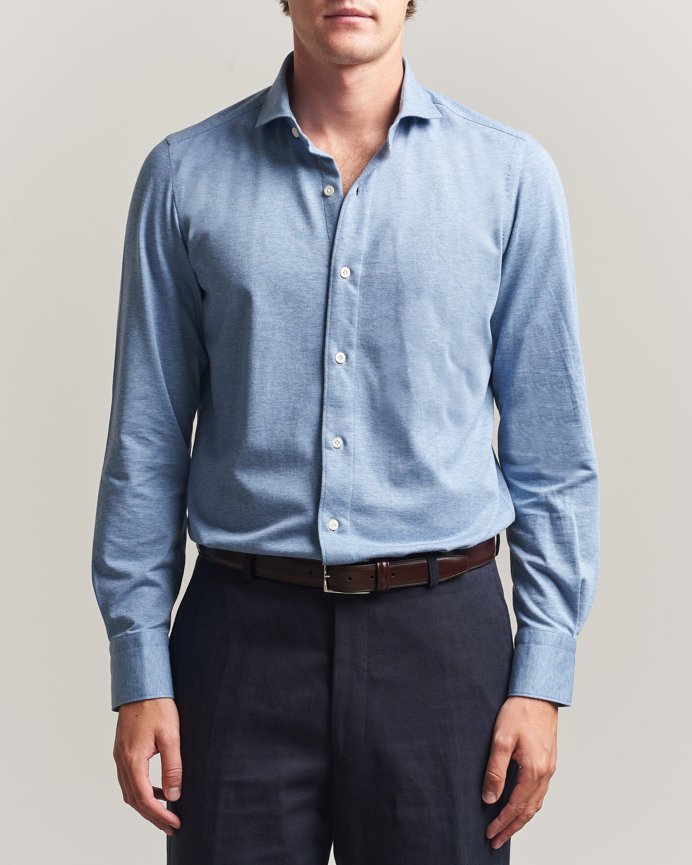 Uomini | Camicie | Finamore Napoli | Cotton/Cashmere Jersey Shirt Light Blue