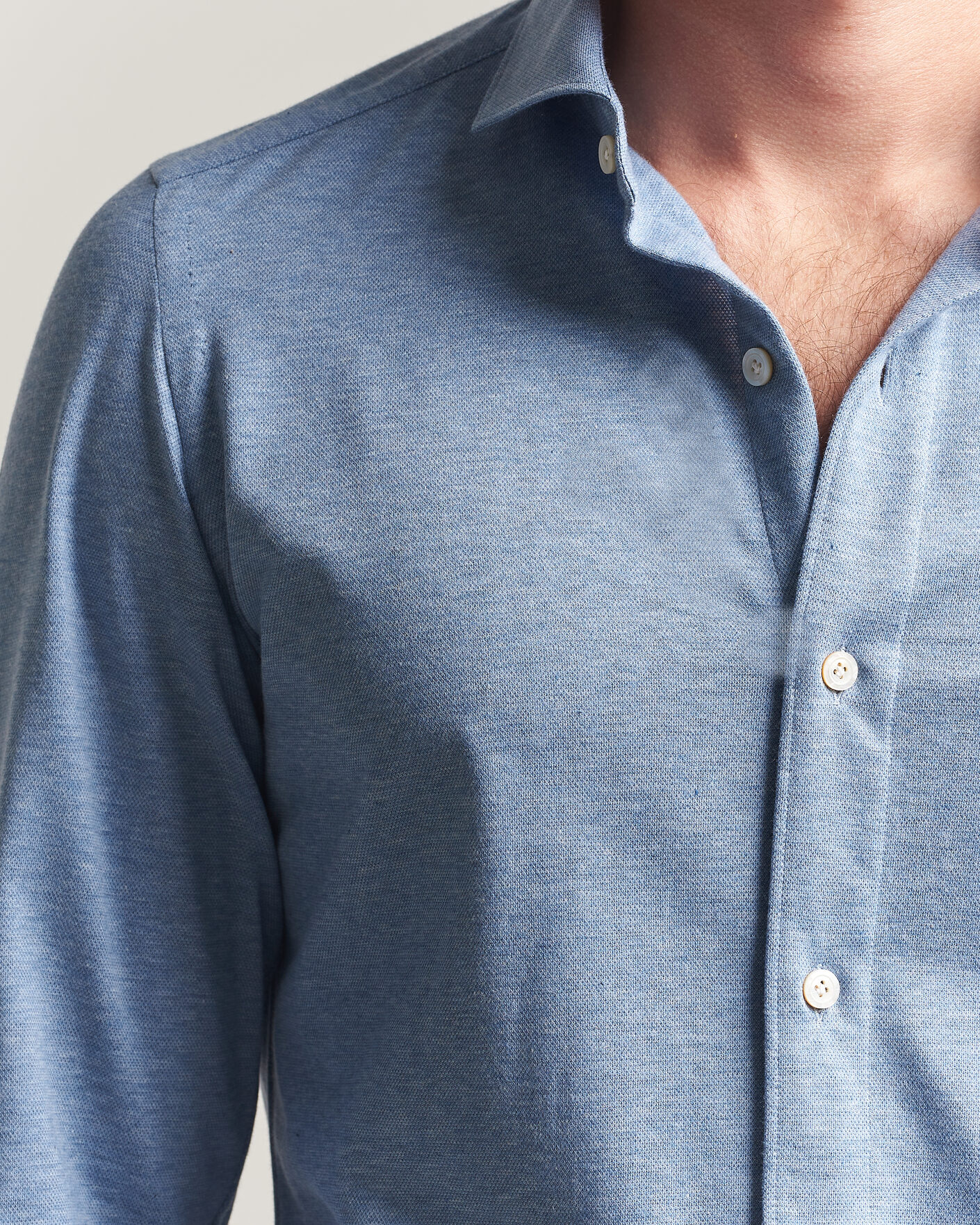 Uomini | Camicie | Finamore Napoli | Cotton/Cashmere Jersey Shirt Light Blue