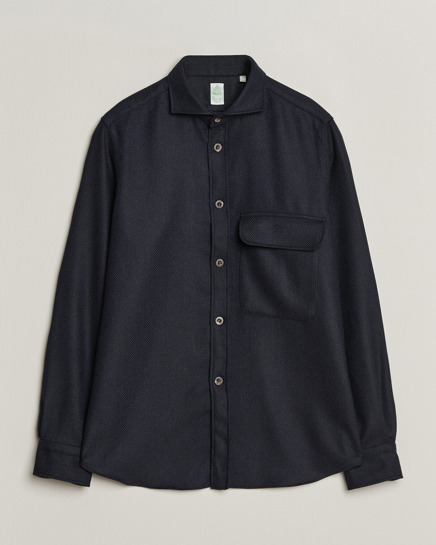Uomini | Camicie | Finamore Napoli | Wool Herringbone Overshirt Navy