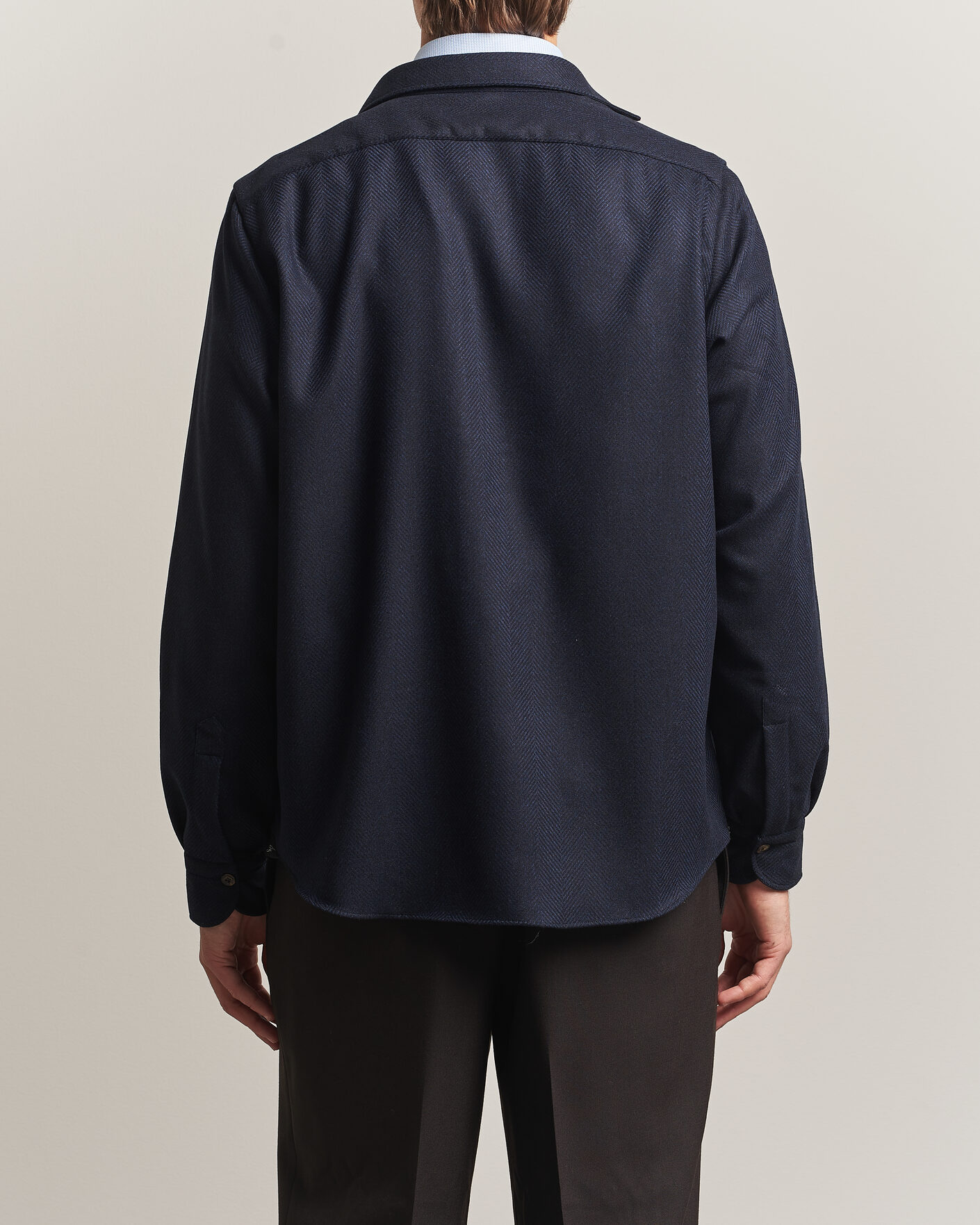 Uomini | Camicie | Finamore Napoli | Wool Herringbone Overshirt Navy