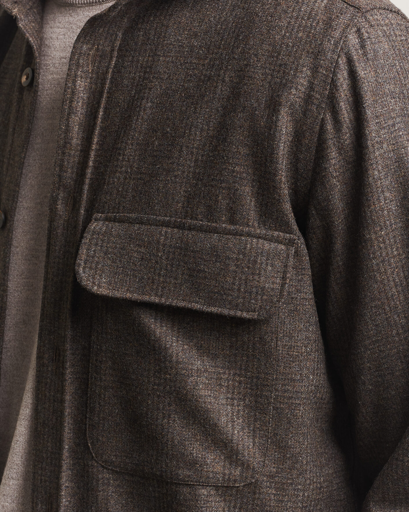 Uomini | Camicie | Finamore Napoli | Wool Houndstooth Overshirt Dark Brown