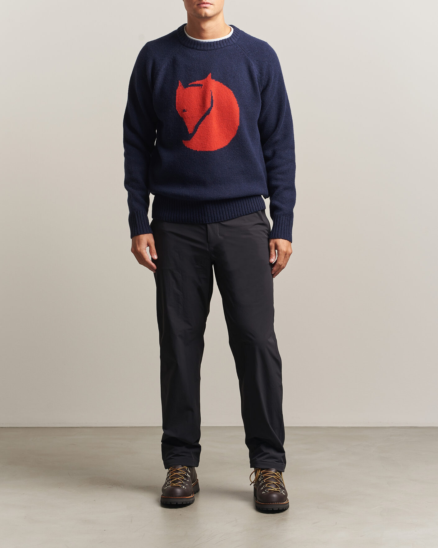 Uomini | Maglieria | Fjällräven | Logo Knit Wool Sweater Dark Navy