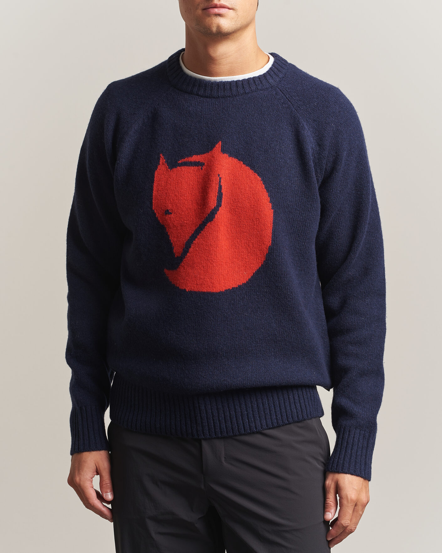 Uomini | Maglieria | Fjällräven | Logo Knit Wool Sweater Dark Navy