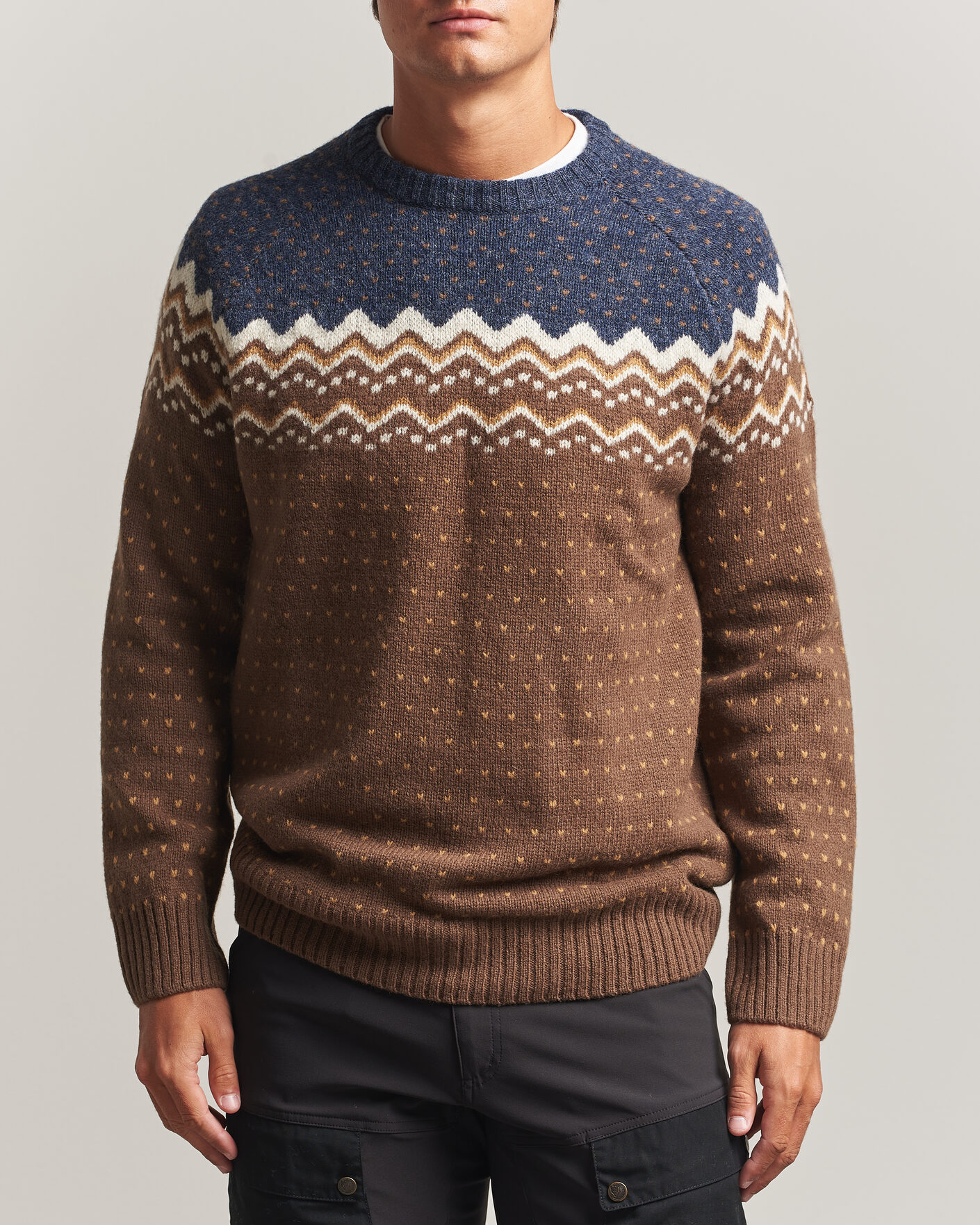 Uomini | Maglieria | Fjällräven | Övik Knit Wool Sweater Dark Oak