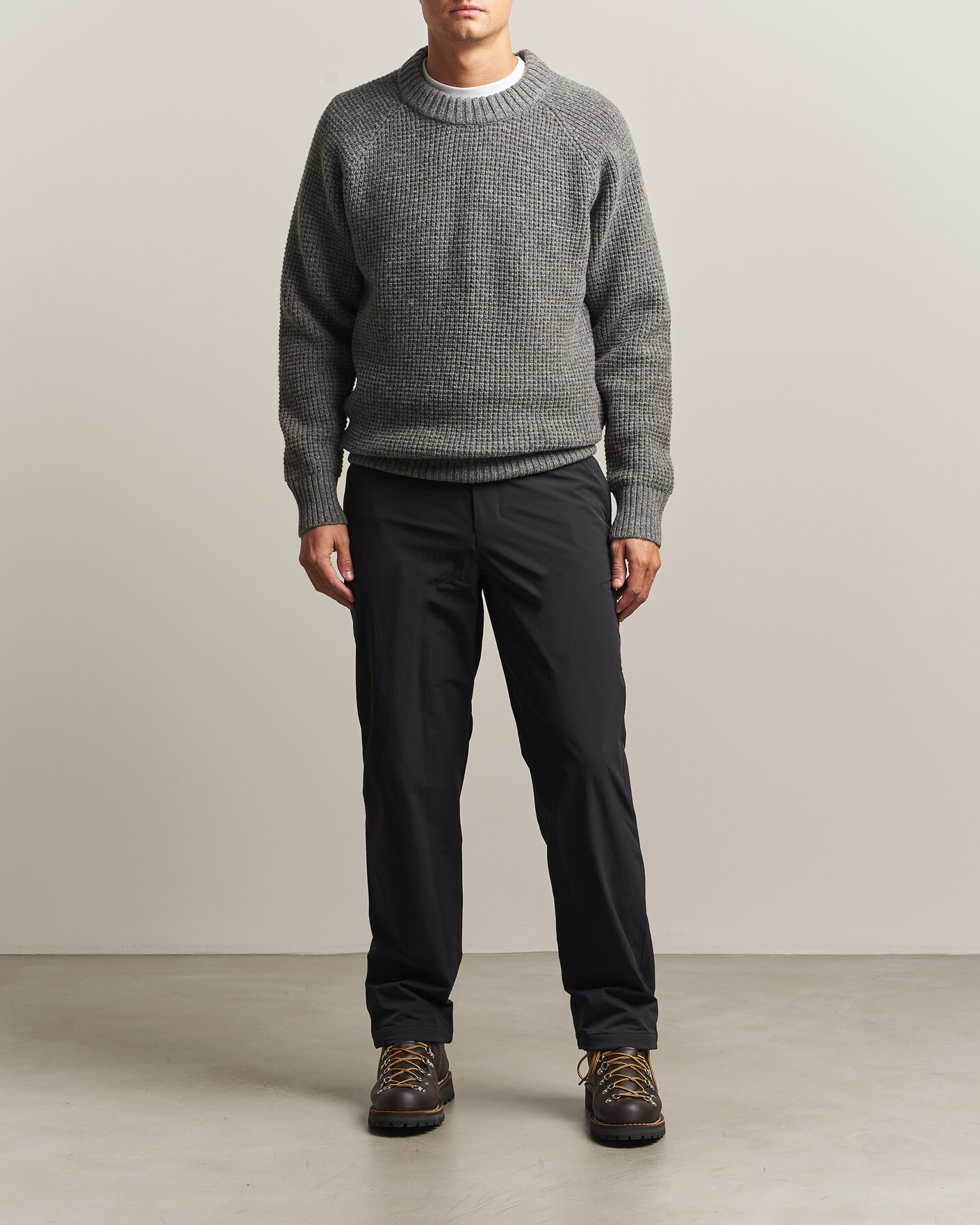 Uomini | Maglieria | Fjällräven | Övik Wool Waffle Knit Grey Melange