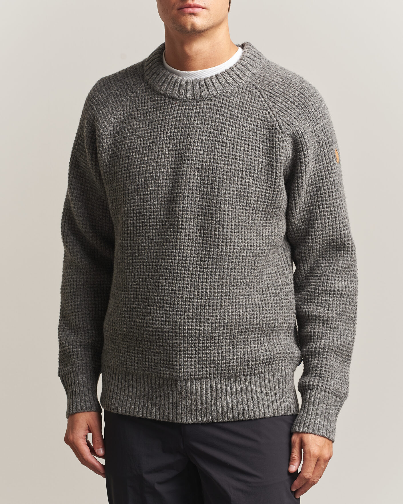 Uomini | Maglieria | Fjällräven | Övik Wool Waffle Knit Grey Melange