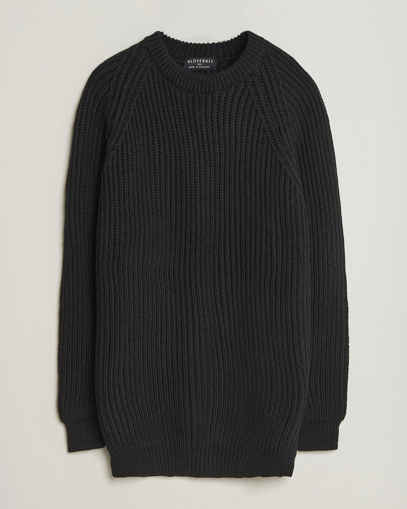 Uomini | Maglieria | Gloverall | Fisherman Rib Chunky Wool Crew Neck Black