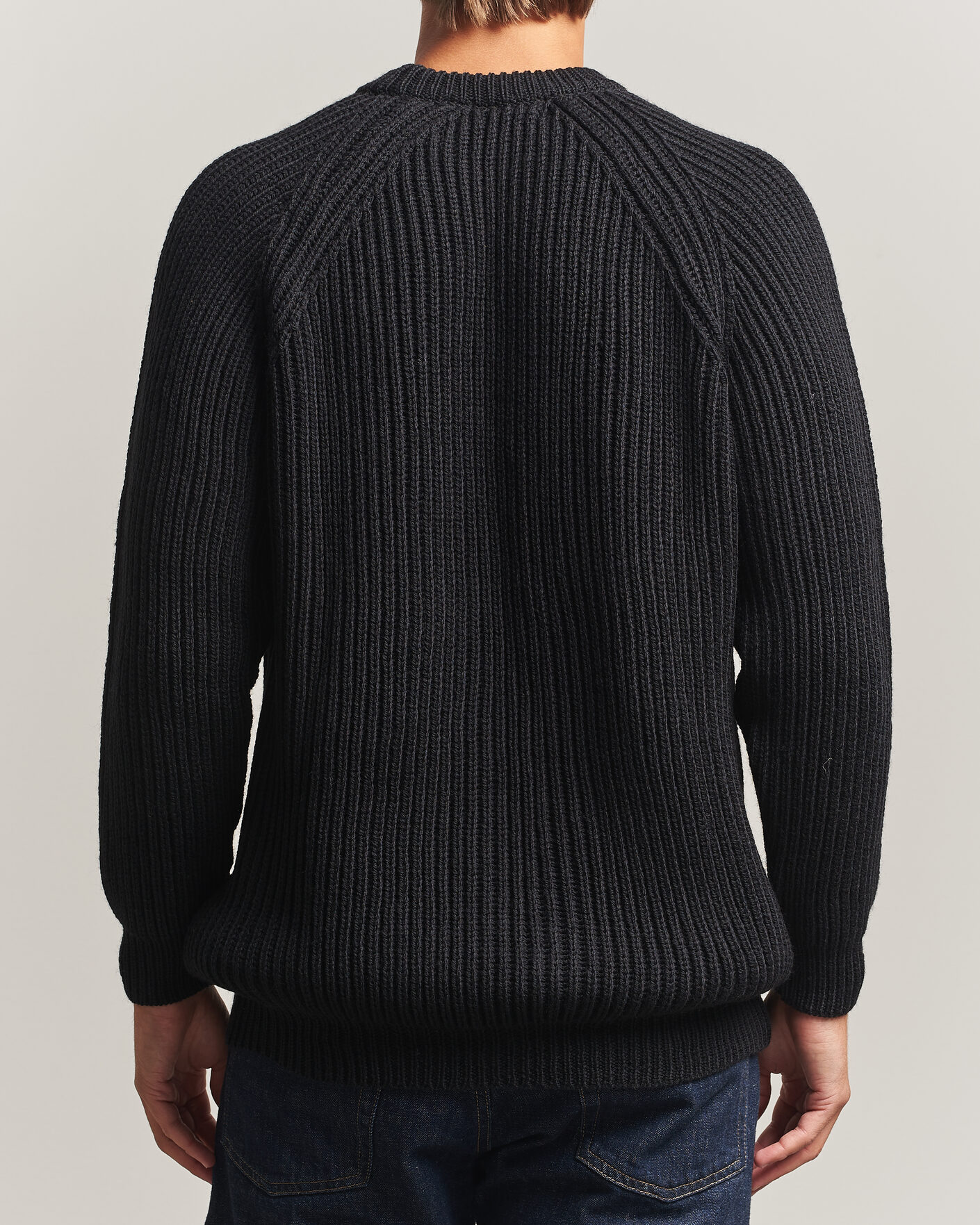 Uomini | Maglieria | Gloverall | Fisherman Rib Chunky Wool Crew Neck Black