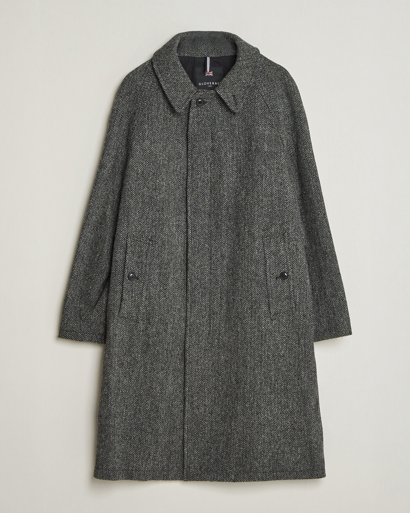 Uomini | Giacche | Gloverall | Hynes Harris Tweed Coat Charcoal Herringbone