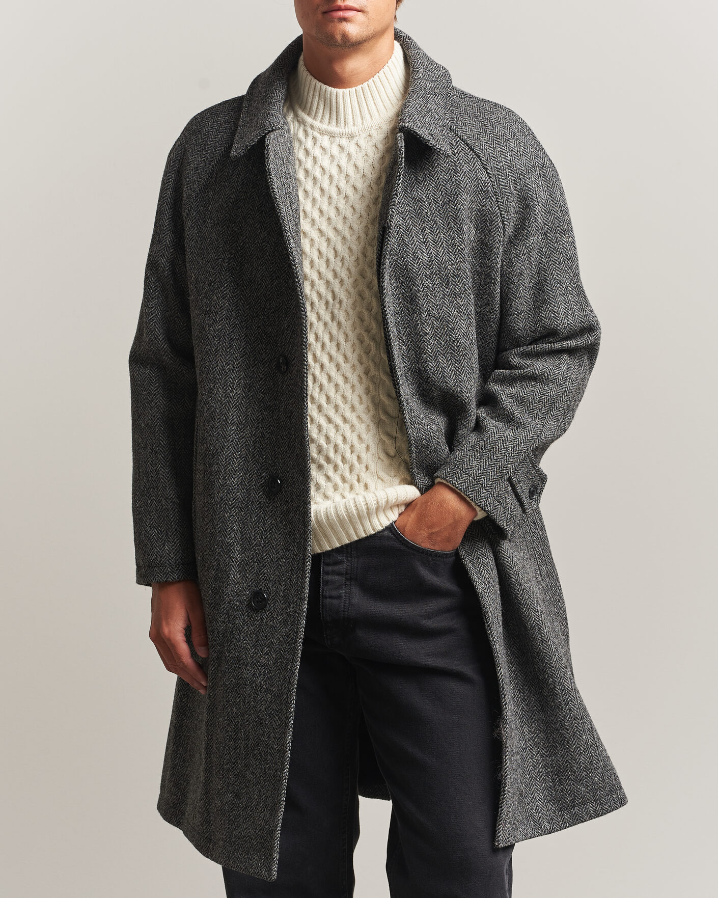 Uomini | Giacche | Gloverall | Hynes Harris Tweed Coat Charcoal Herringbone