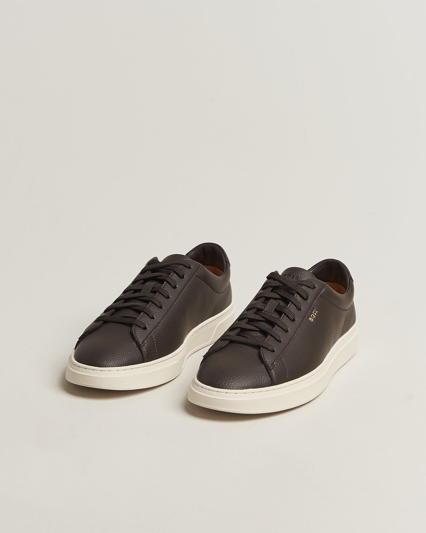 Uomini | Sneakers | BOSS BLACK | Kieran Grained Leather Sneaker Dark Brown