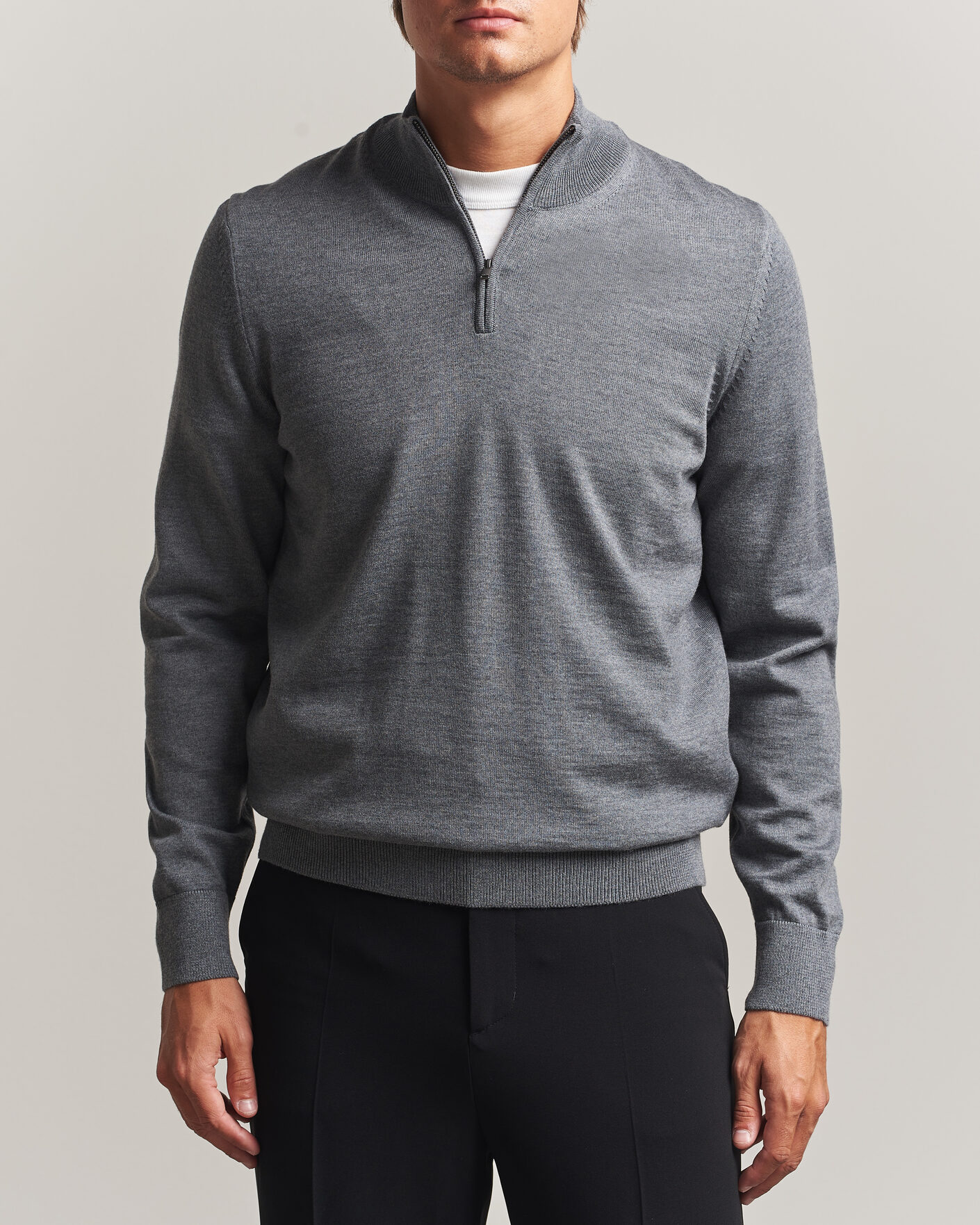 Uomini | Maglieria | BOSS BLACK | Ebenji Merino Knitted Half Zip Medium Grey