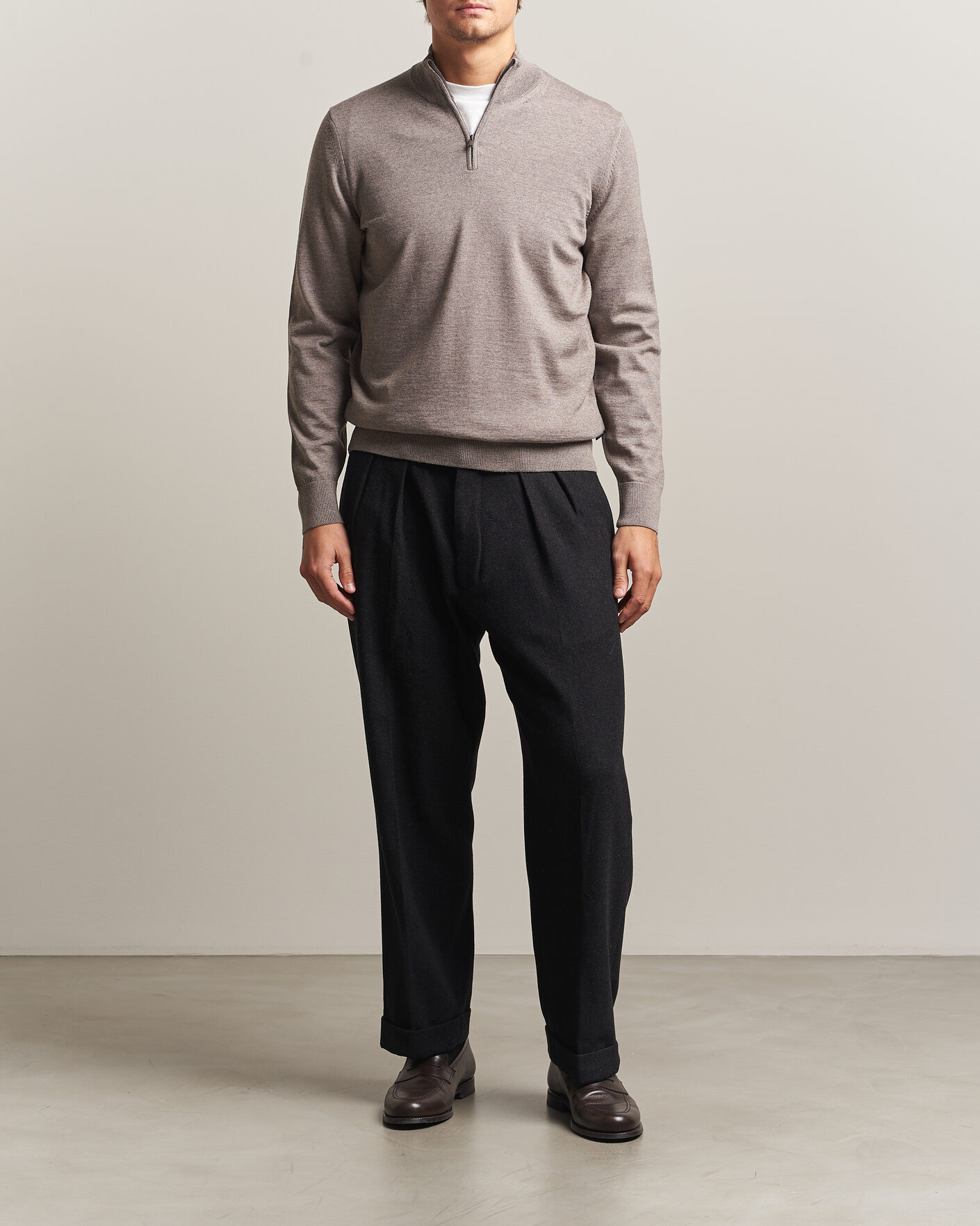 Uomini | Maglieria | BOSS BLACK | Ebenji Merino Knitted Half Zip Open Brown