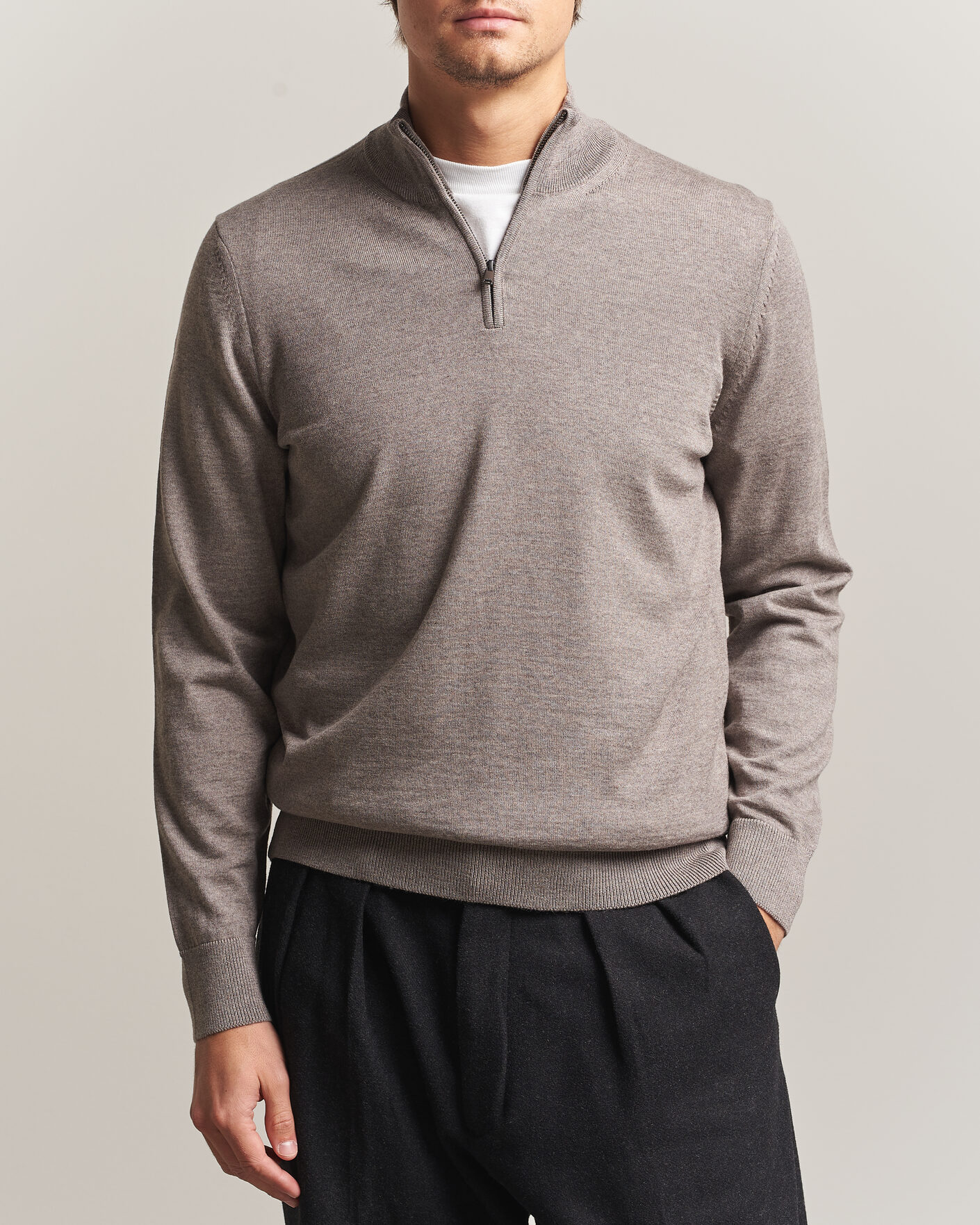 Uomini | Maglieria | BOSS BLACK | Ebenji Merino Knitted Half Zip Open Brown