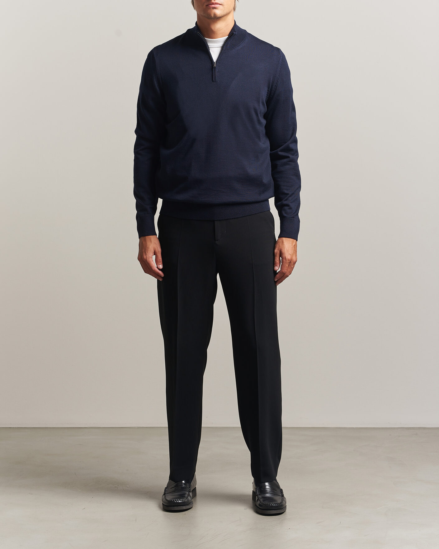 Uomini | Maglieria | BOSS BLACK | Ebenji Merino Knitted Half Zip Dark Blue
