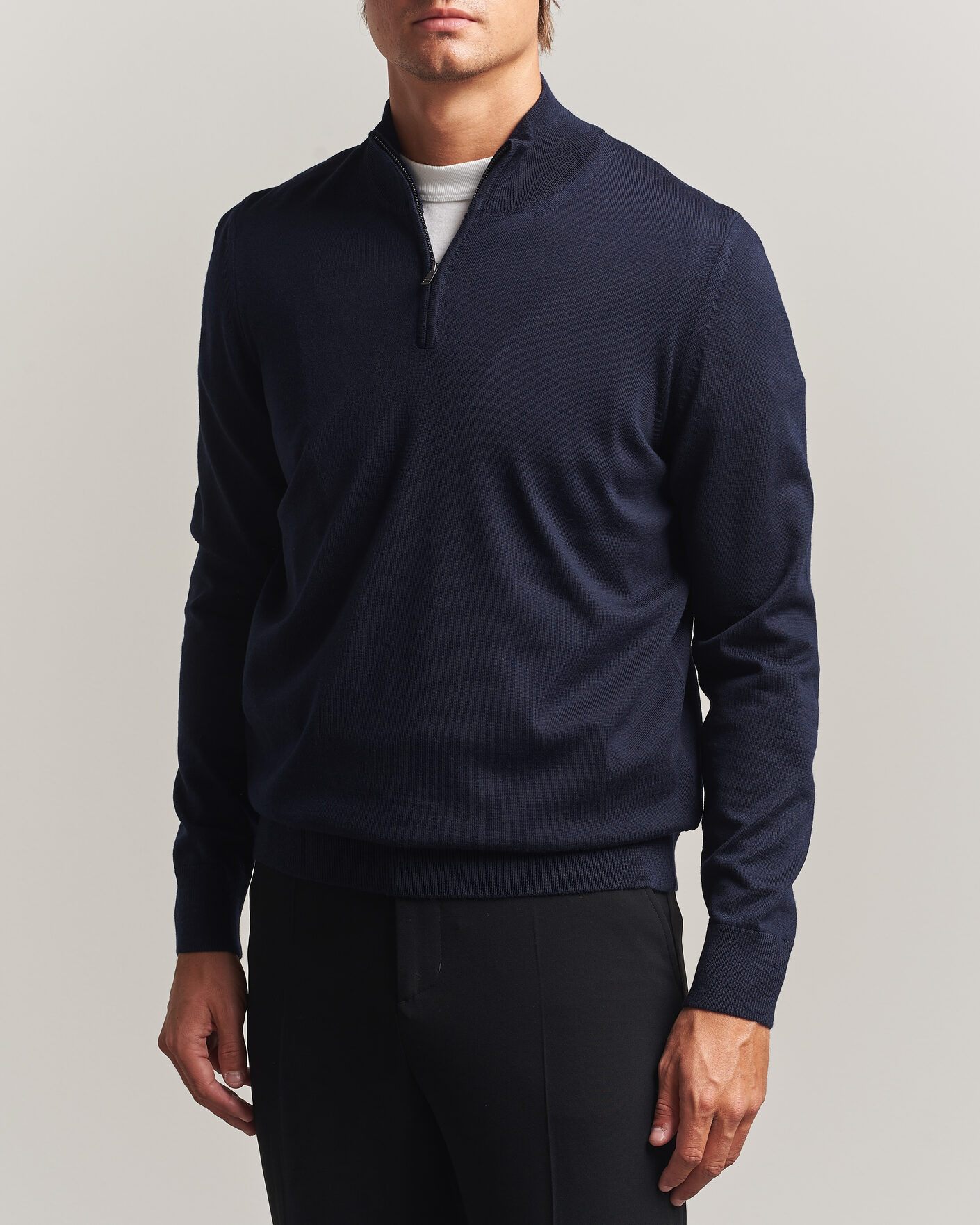 Uomini | Maglieria | BOSS BLACK | Ebenji Merino Knitted Half Zip Dark Blue